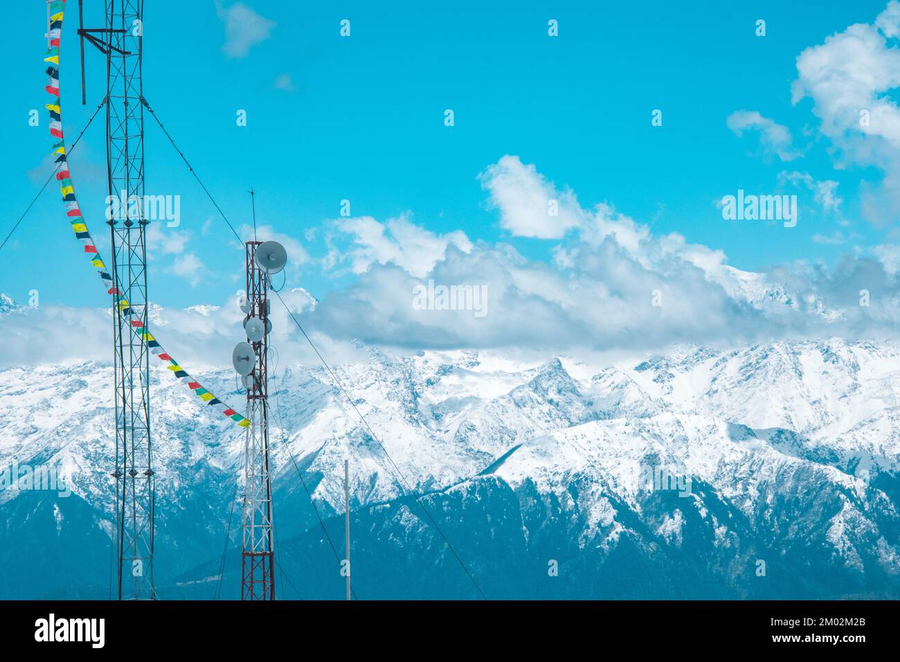 Telecommunication in the high mountain region of Himalayas Nepal Communication Radio Tower Stock Photo
