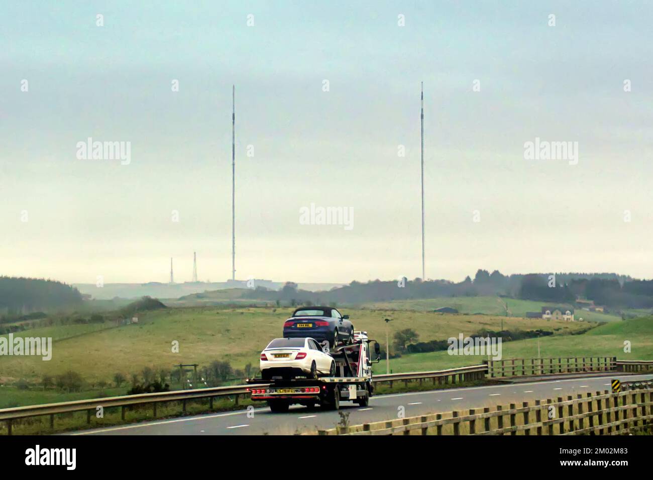radio and tv antenna at Harthill Glasgow to Edinburgh M8 motorway Stock Photo