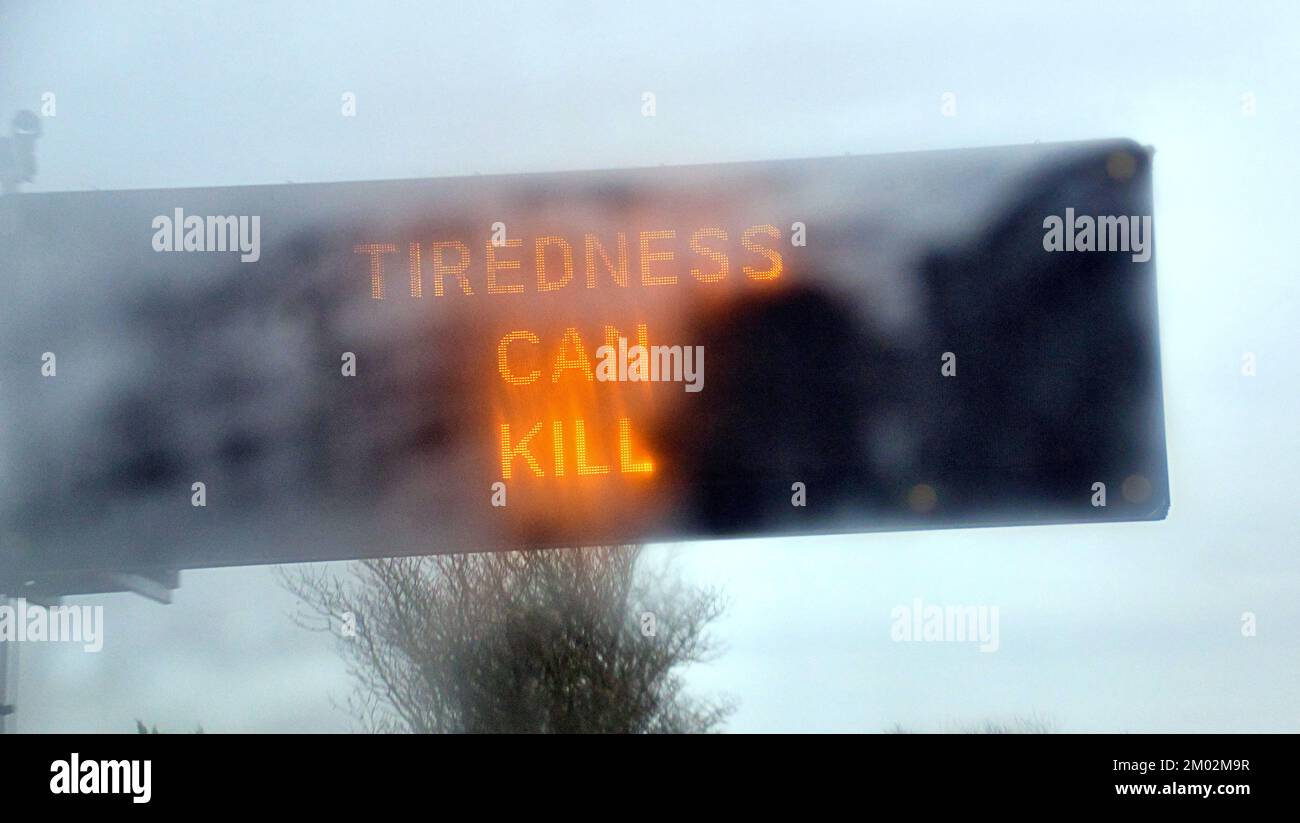 tiredness can kill sign on motorway Stock Photo - Alamy