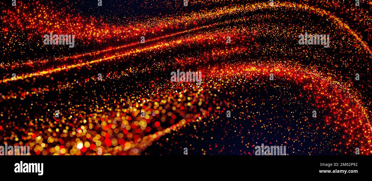 3d illustration of glowing particles with depth of field and bokeh. Abstract surface grid. Stock Photo