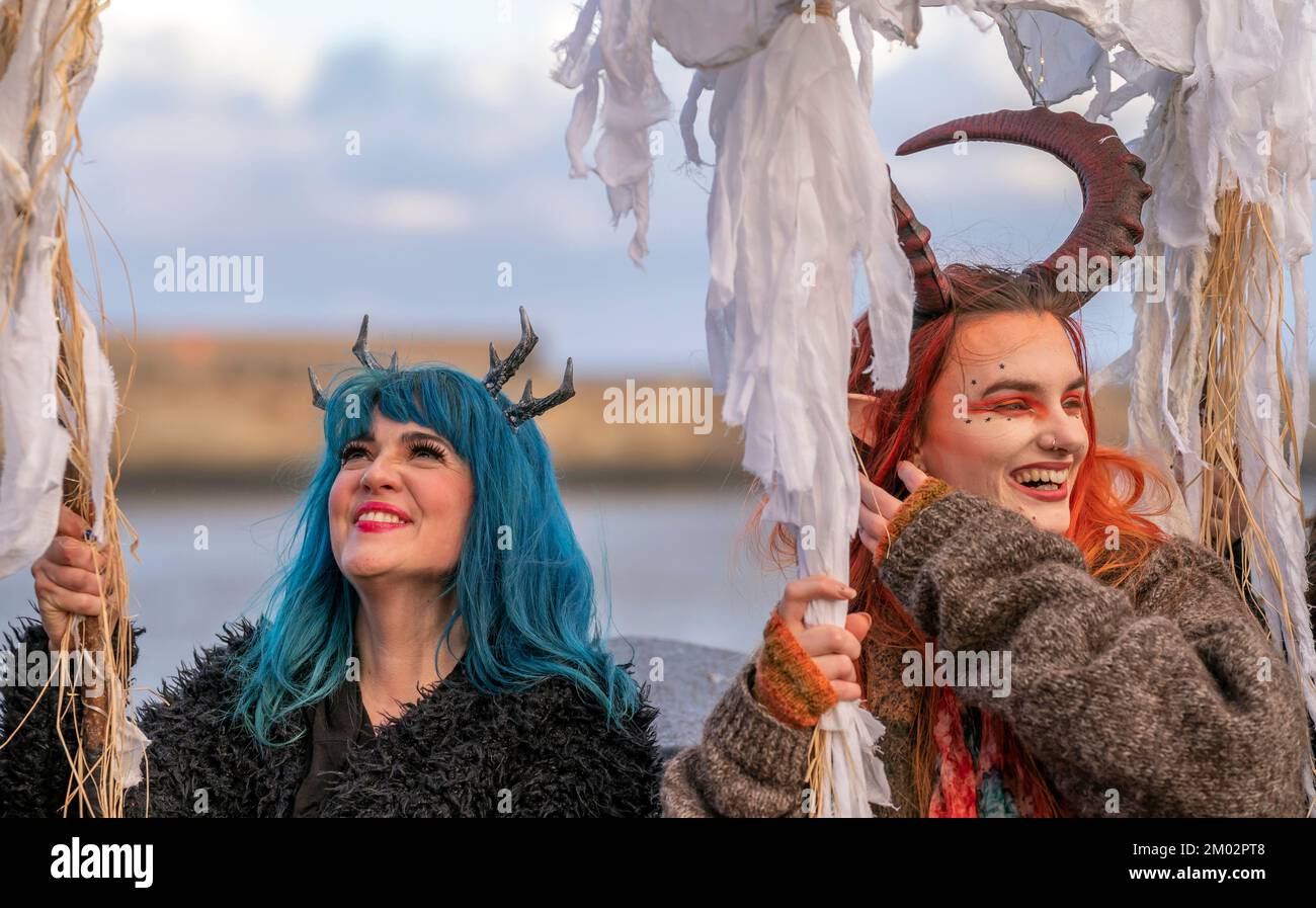 Participants during the Whitby Krampus Run street parade in Whitby ...