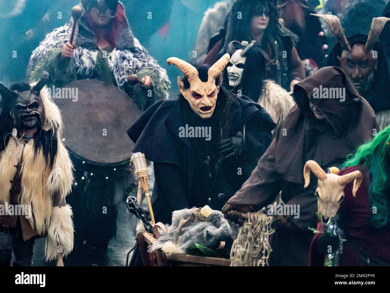 Participants during the Whitby Krampus Run street parade in Whitby ...