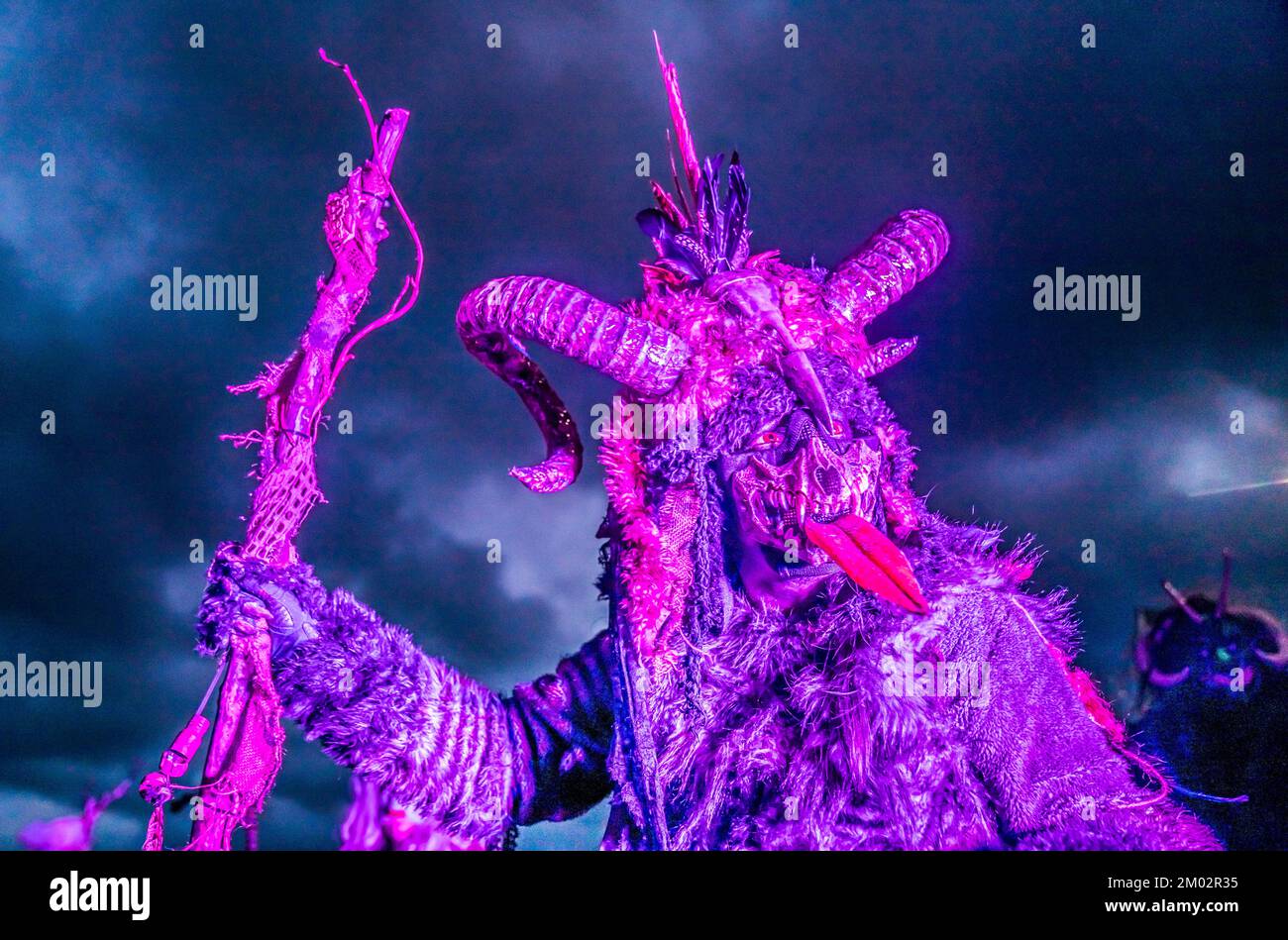 A participant during the Whitby Krampus Run street parade in Whitby