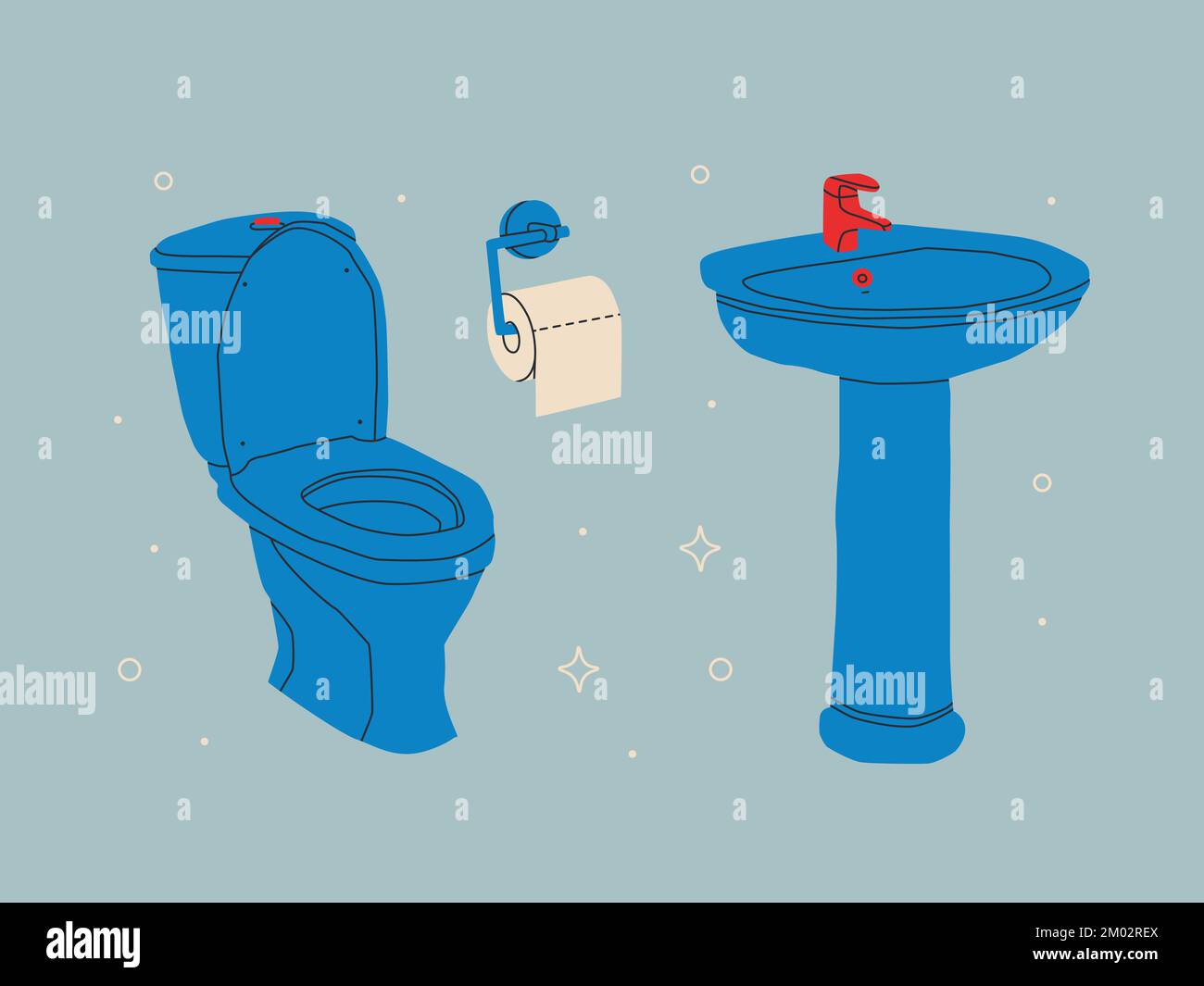 Bathroom furniture. Sink, toilet and toilet paper holder. Vector