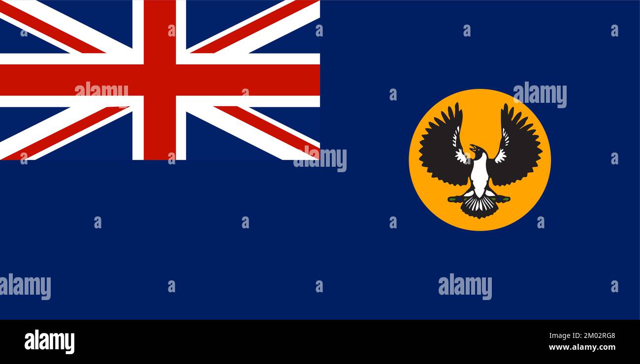 Flag of South Australia, SA (Commonwealth of Australia) gold disc featuring a piping shrike with its wings outstretched Stock Vector