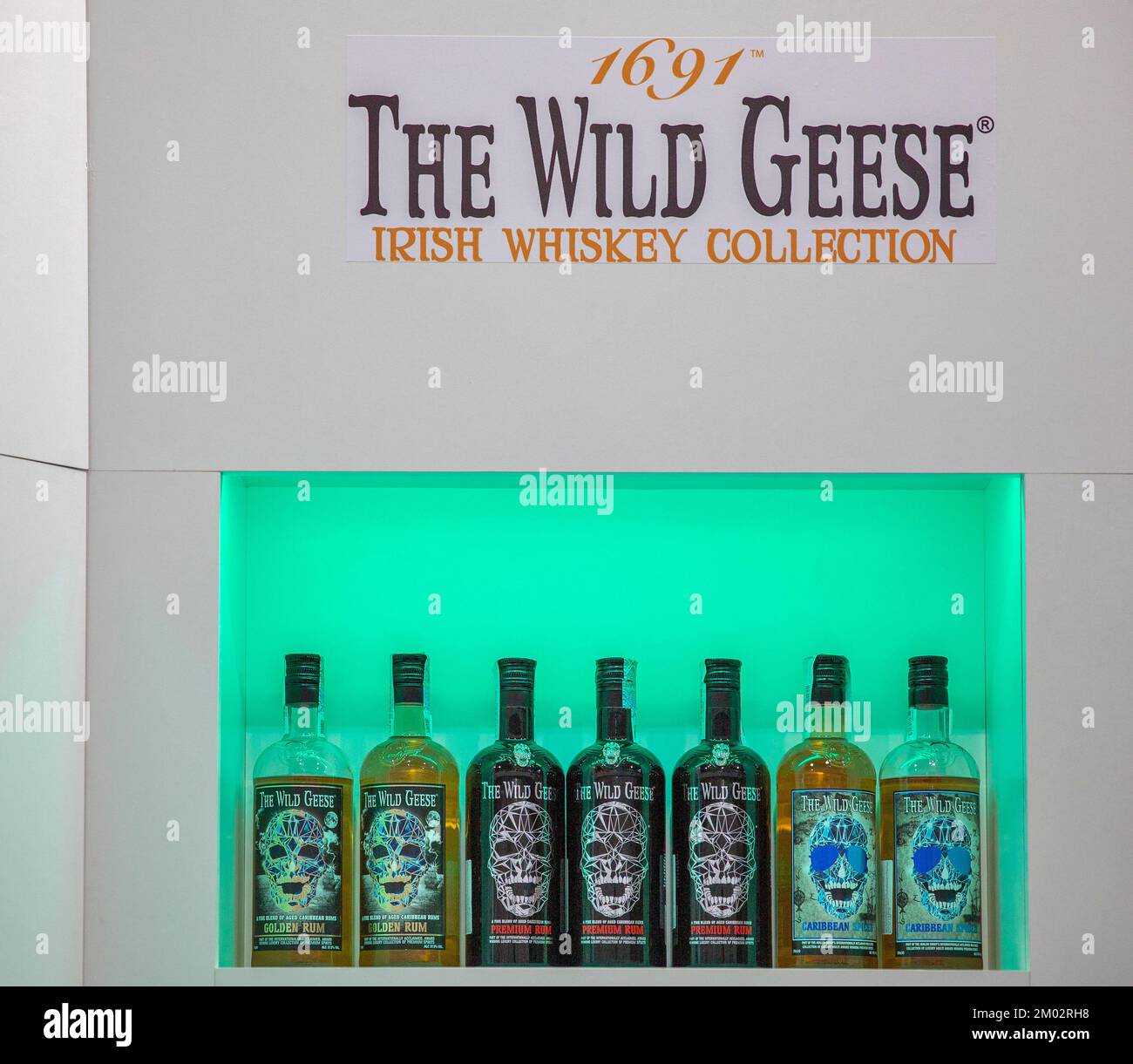 Kyiv, Ukraine - November 04, 2021: The Wild Geese Irish whiskey distillery booth at Wine and Spirits Exhibition, main event for wine and spirits marke Stock Photo