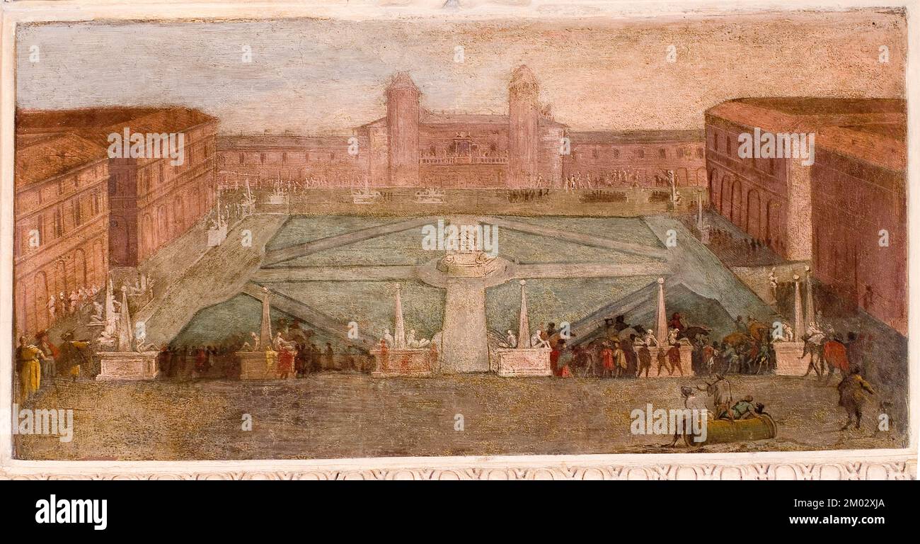 Italy Piedmont Turin castle of the Valentino particular of fresco in the all of makes you and of the festivity Stock Photo