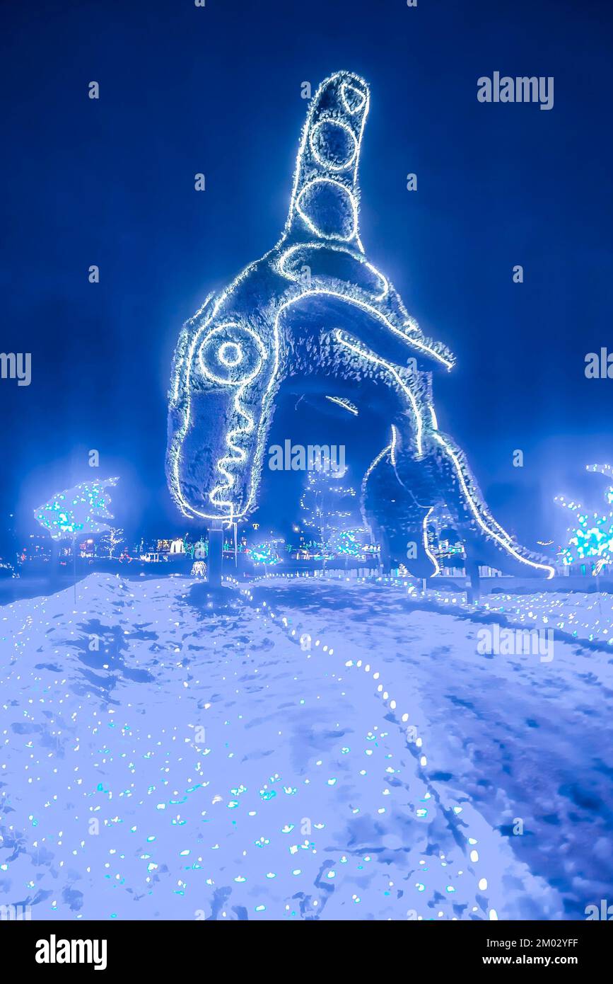 Topiary replica of Bill Reids Orca sculpture, Lafarge Lake, Town Centre