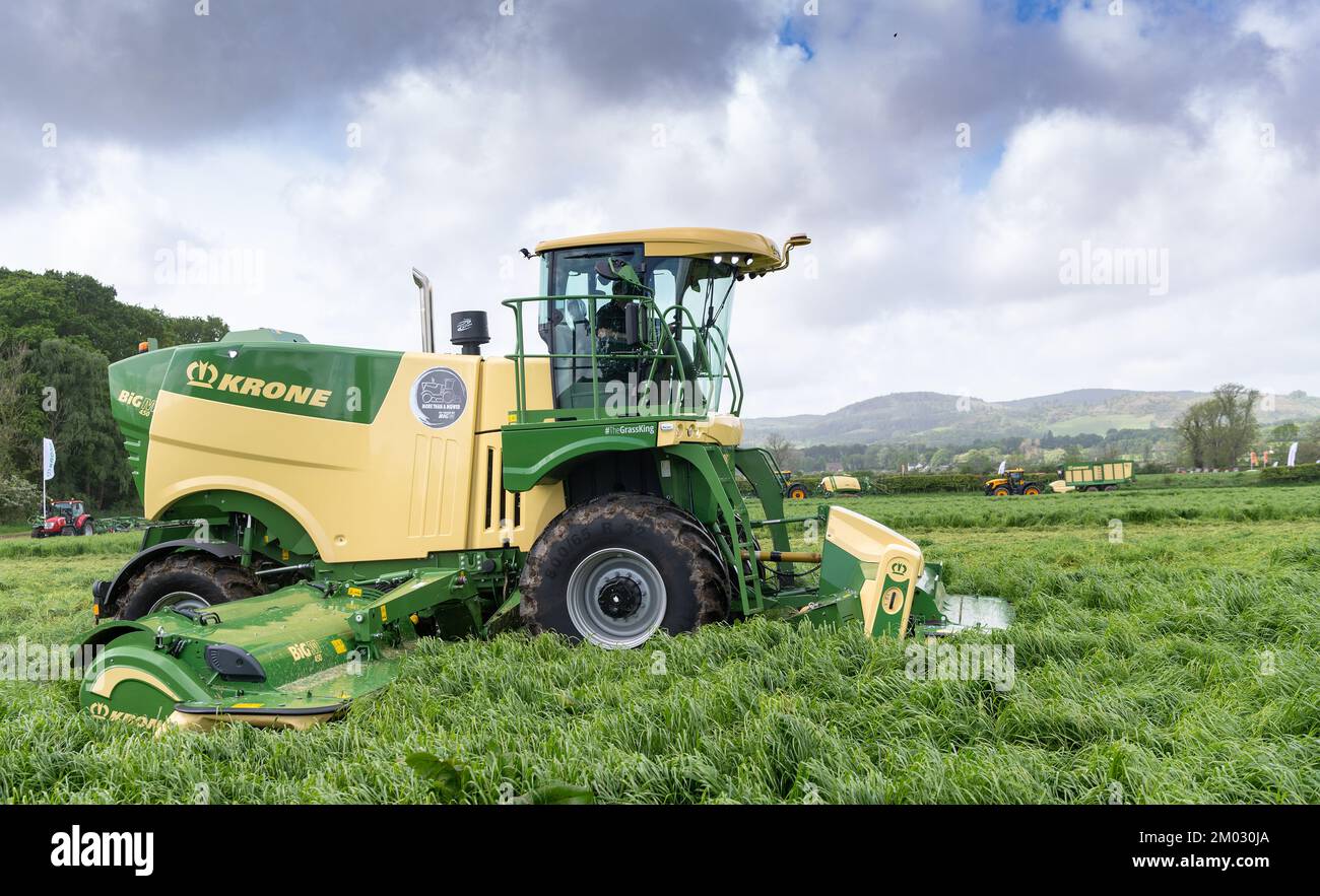 Krone Big M, a self propelled mower cutting grass in a meadow, Dumfries