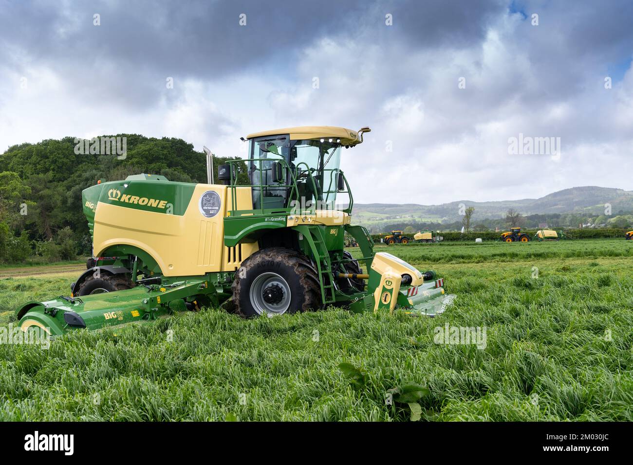 Krone Big M, a self propelled mower cutting grass in a meadow, Dumfries