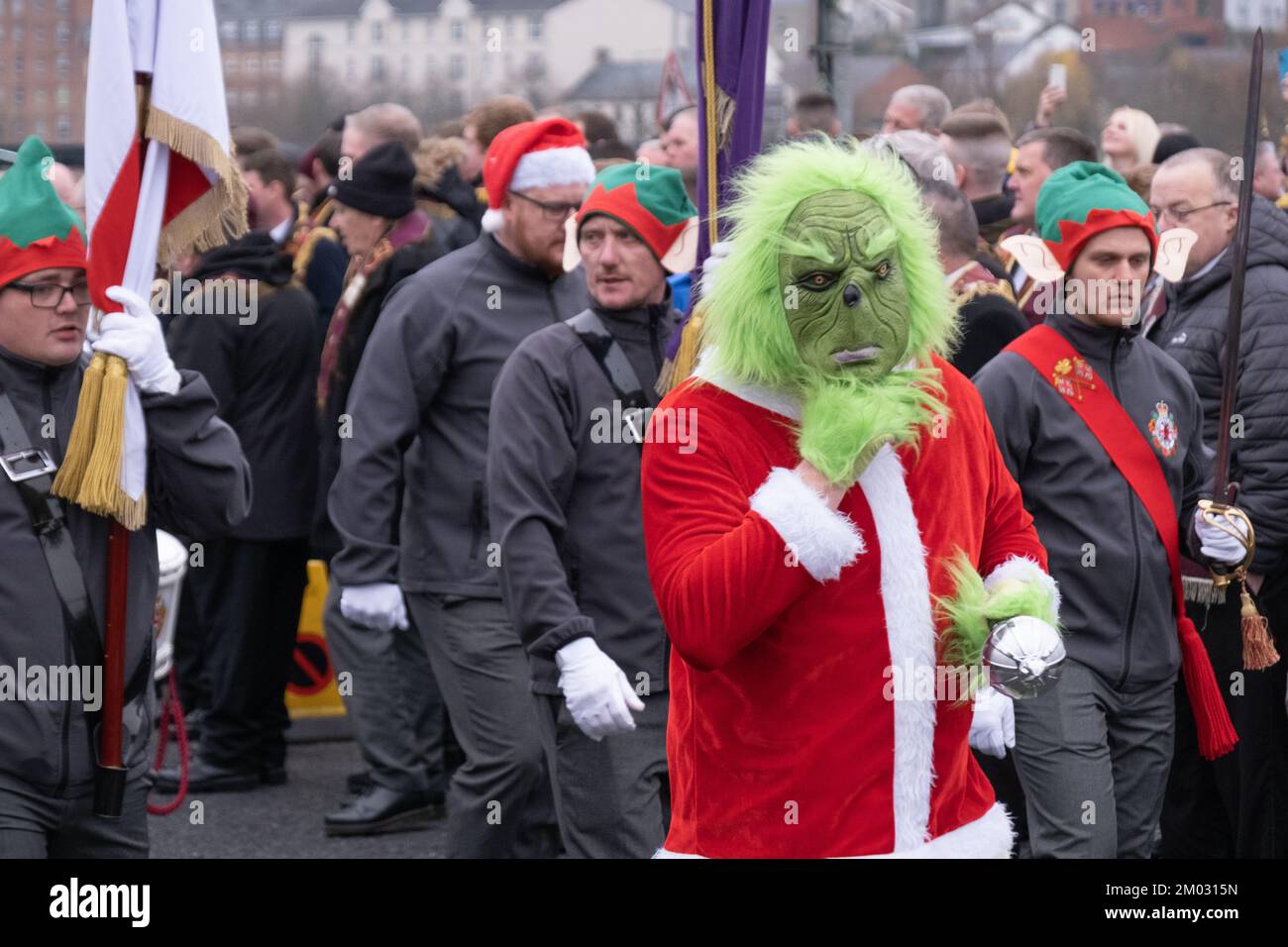 Londonderry, United Kingdom. 3 Dec, 2022. Loyalist bandsmen in festive costumes with the Apprentice Boys of Derry at Shutting of the Gates 2022. Credit: Steve Nimmons/Alamy Live News Stock Photo