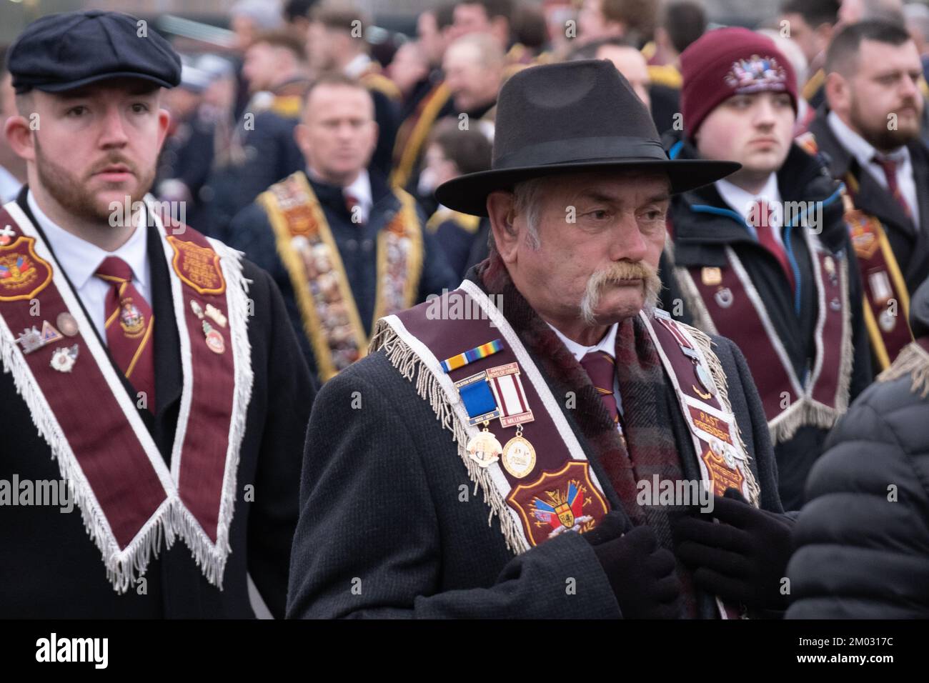 Londonderry, United Kingdom. 3 Dec, 2022. Members of the Apprentice Boys of Derry parading at Shutting of the Gates 2022. Credit: Steve Nimmons/Alamy Live News Stock Photo