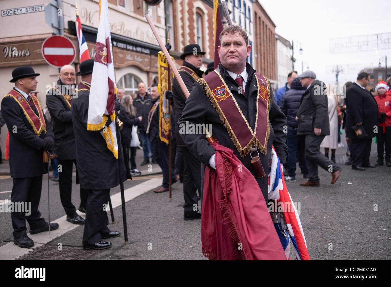Londonderry, United Kingdom. 3 Dec, 2022. Members of the Apprentice Boys of Derry preparing to parade at Shutting of the Gates 2022. Credit: Steve Nimmons/Alamy Live News Stock Photo