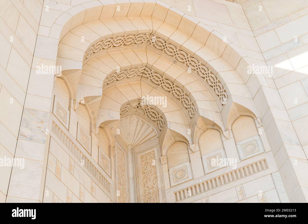 Marble Wall Arch of the Sultan Qaboos Grand Mosque, Oman, Middle East Stock Photo