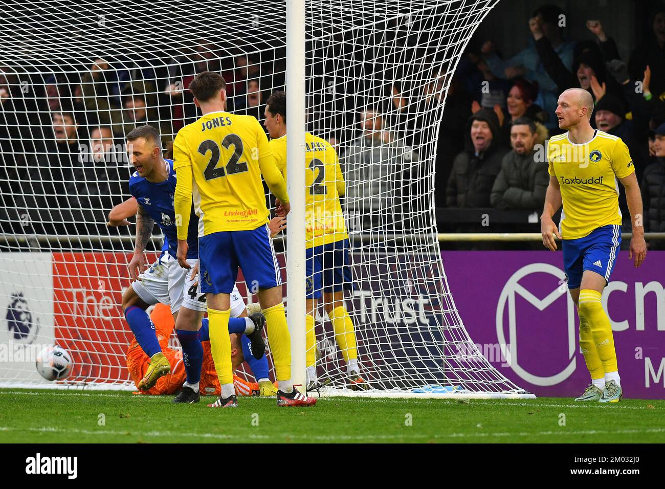 Solihull, UK. 02nd Dec, 2022. Peter Clarke of Oldham Athletic celebrates his side's first goal of the game during the Vanarama National League match between Solihull Moors and Oldham Athletic at Damson Park, Solihull on Saturday 3rd December 2022. (Credit: Eddie Garvey | MI News) Credit: MI News & Sport /Alamy Live News Stock Photo