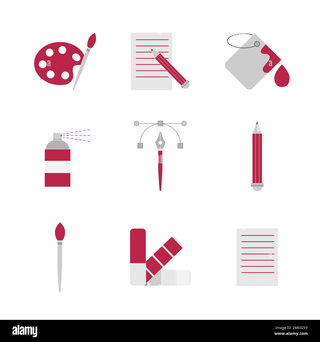 Icons for graphic design. Designer tools. In color of 2023 - Viva Magenta. Website elements on white Stock Vector