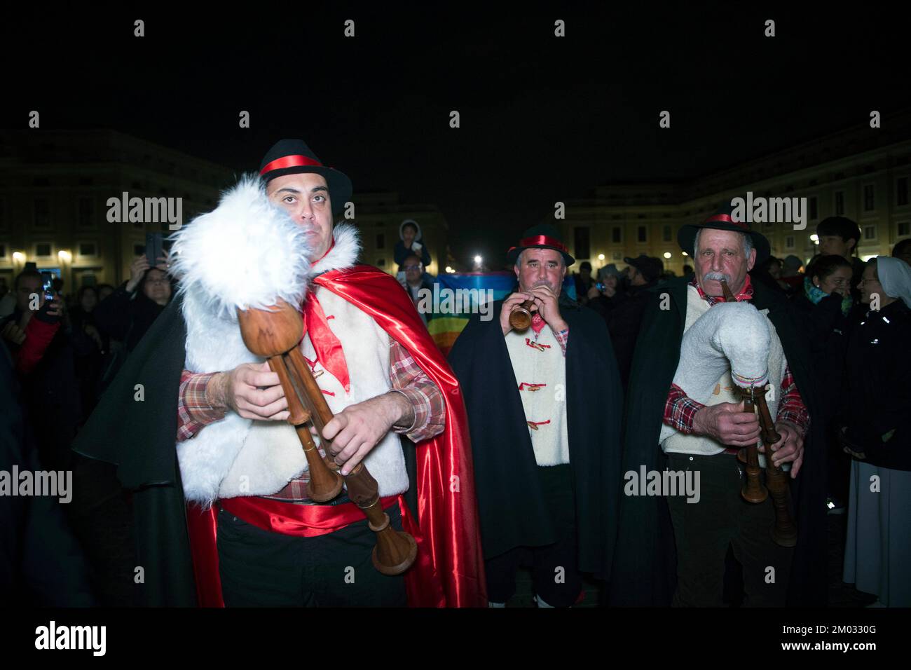Vatican, Vatican. 03rd Dec, 2022. Italy, Rome, Vatican, 22/12/3 Bagpipers play at St. Peter's Square after the Christmas tree and nativity scene lighting ceremony at the Vatican Photograph by Alessia Giuliani/Catholic Press Photo. RESTRICTED TO EDITORIAL USE - NO MARKETING - NO ADVERTISING CAMPAIGNS Credit: Independent Photo Agency/Alamy Live News Stock Photo