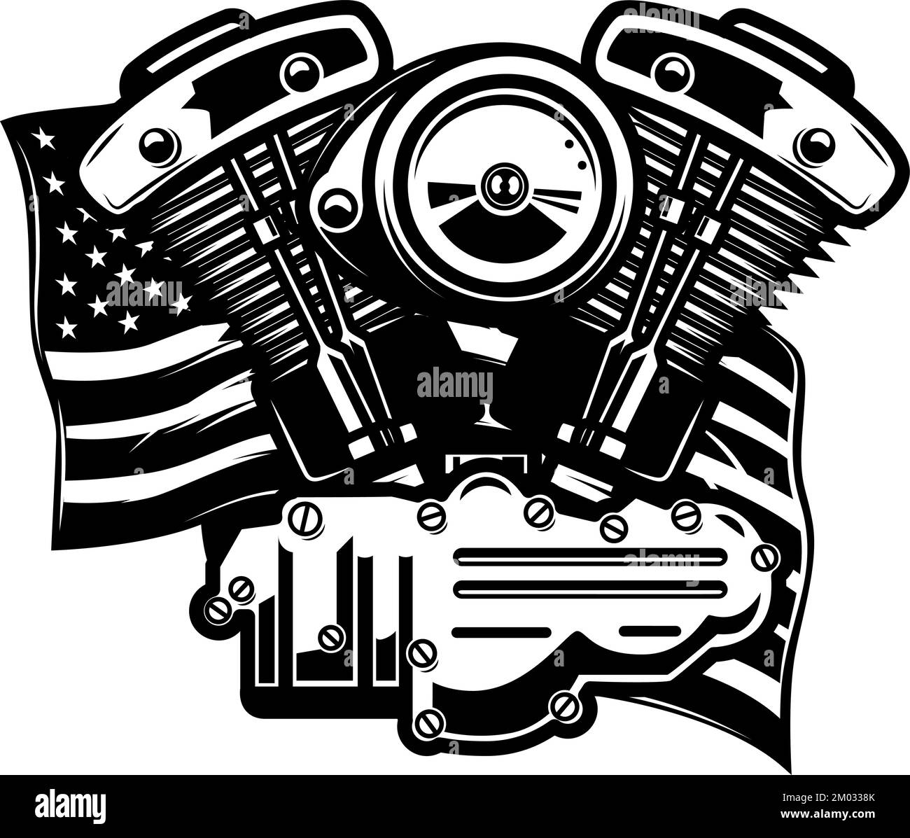 Illustration of twin engine on american flag background. Design element for poster, card, banner