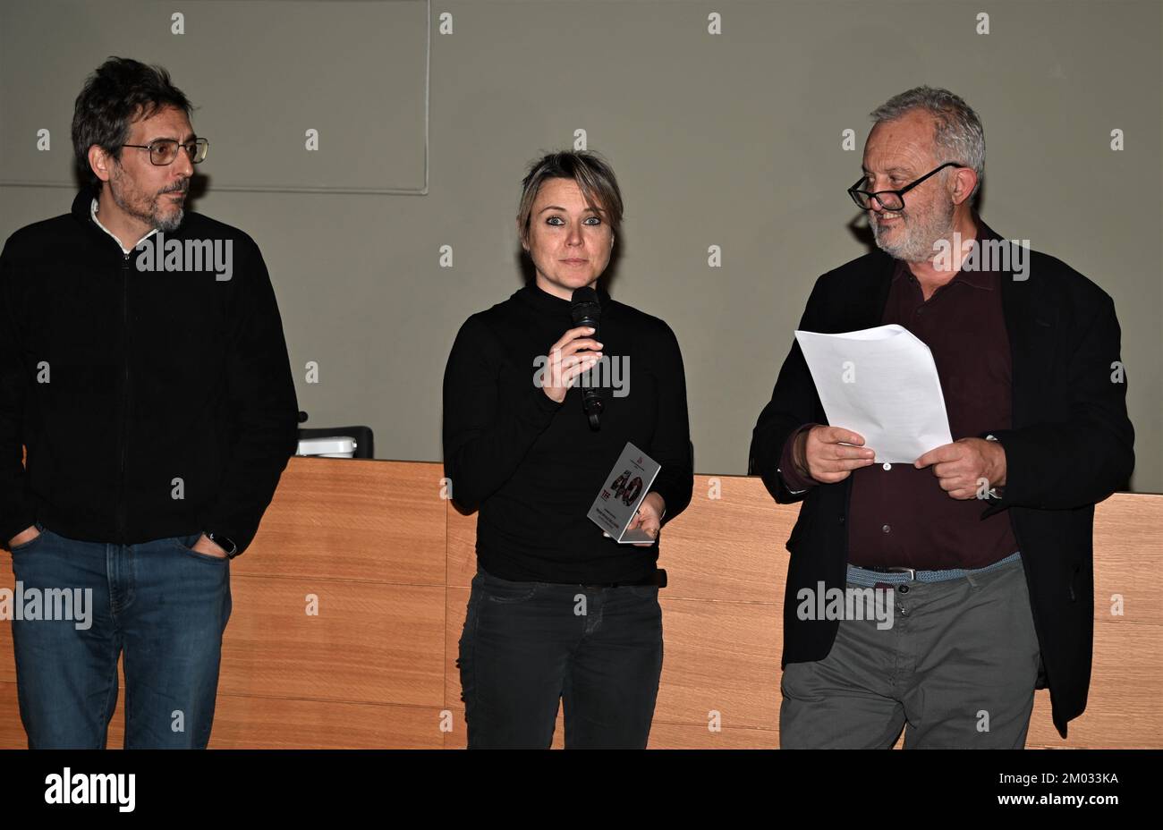 Torinoi, Italy Torino Film Festival 40th edition photocall awards ceremony In the picture:RODEO director Lola Quivoron collects Giogia Fassiano of Wonder Pictures Productions Special Jury Prize International Feature Film Competition Stock Photo
