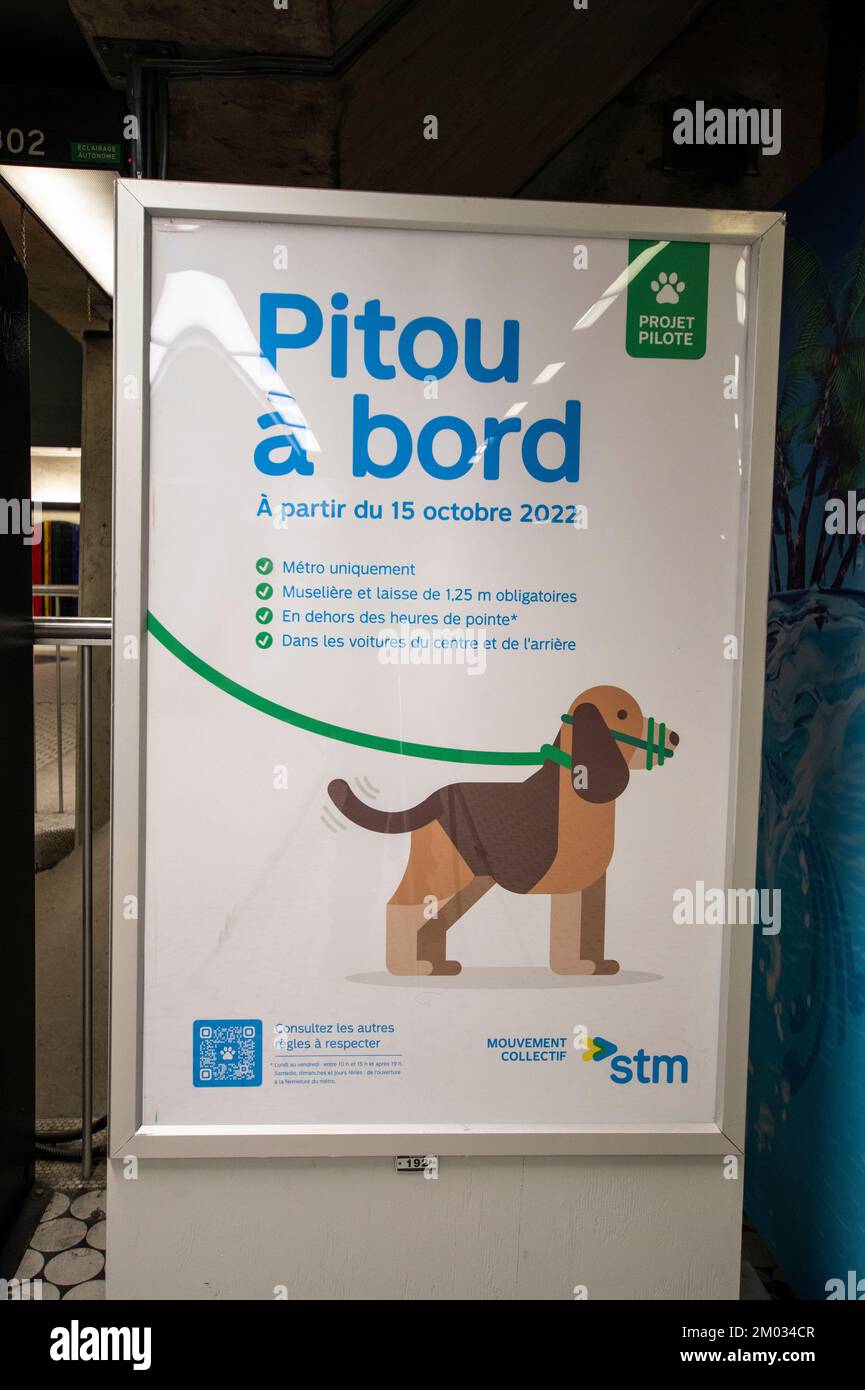 Pets sign at Peel Metro Station in Montreal, Quebec, Canada Stock Photo