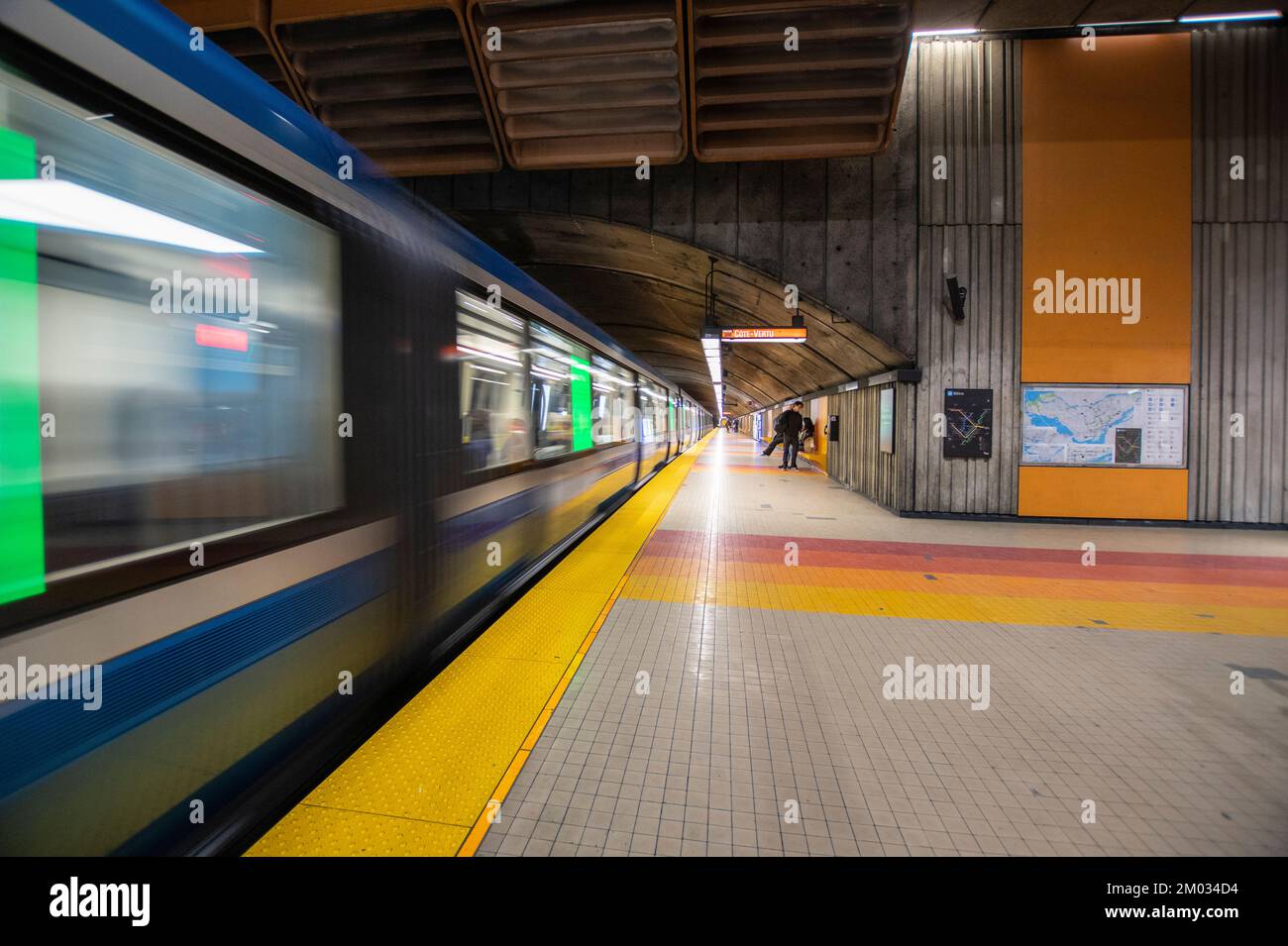Train arriving at VillaMaria Metro Station in Montreal, Quebec, Canada