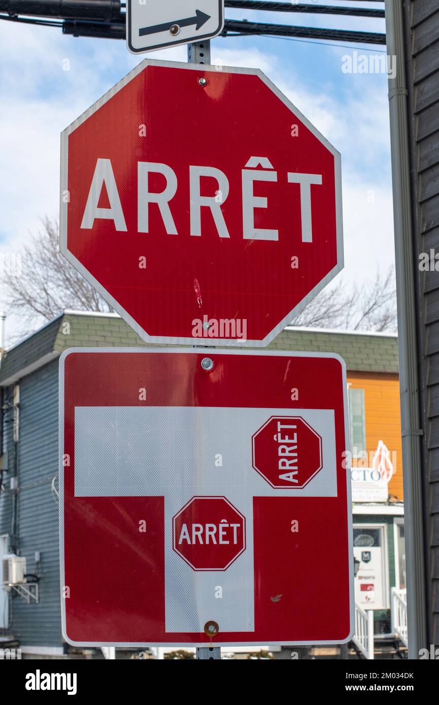 Stop sign in SainteMadeleine, Quebec, Canada Stock Photo Alamy