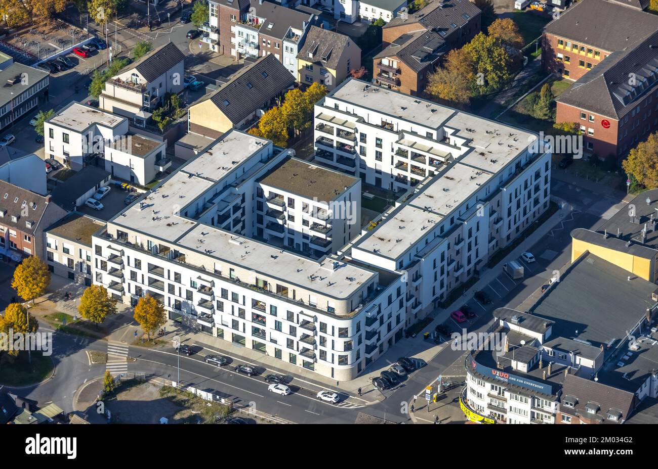 Aerial view, Homberger Höfe residential and commercial building new construction, Otto-Hue-Straße, Moers, Ruhrgebiet, North Rhine-Westphalia, Germany, Stock Photo