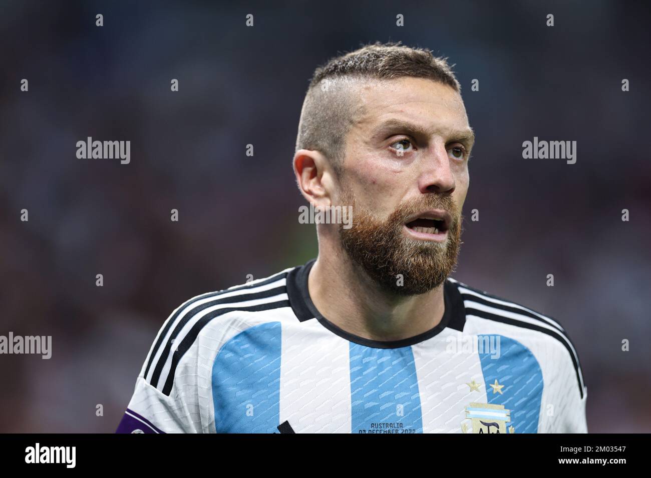 Al Rayyan, Qatar. 3rd Dec, 2022. Alejandro Gomez of Argentina is  substituted during the Round of 16 match between Argentina and Australia at  the 2022 FIFA World Cup at Ahmad Bin Ali