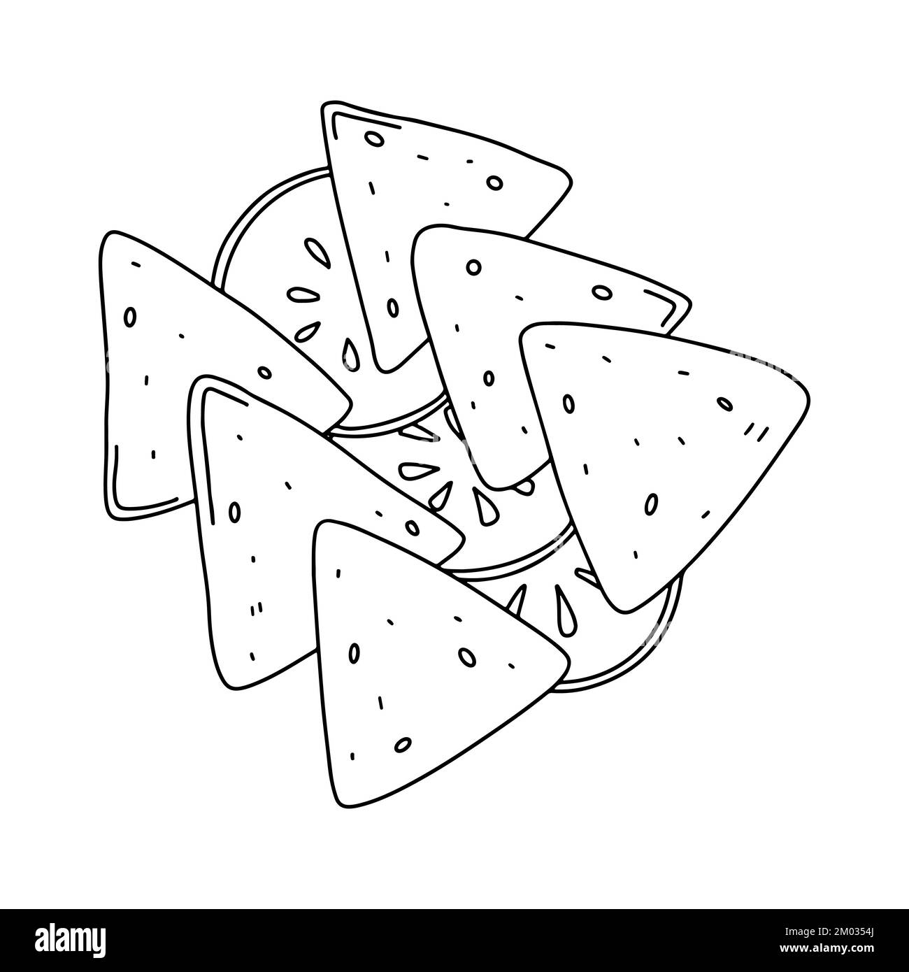 Samosa with cucumber slices in hand drawn doodle style. Traditional