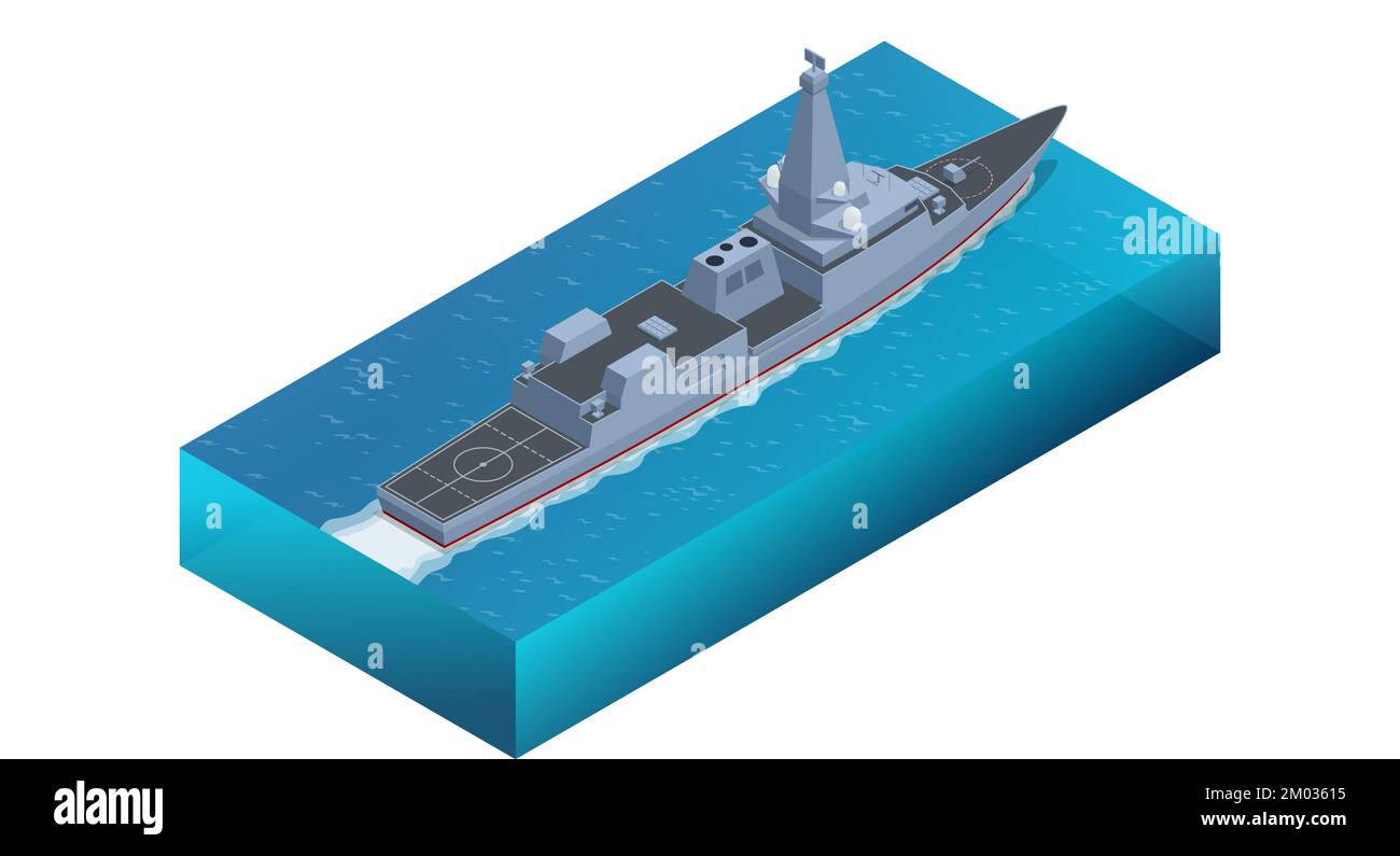 Isometric Type 26 frigate, Naval Ship, frigate for the United Kingdom's Royal Navy, with variants also being built for the Australian and Canadian Stock Vector