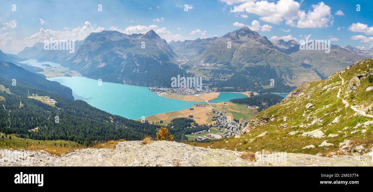 Switzerland - The Engadin valley  Silvaplanersee and Silsersee lakes. Stock Photo