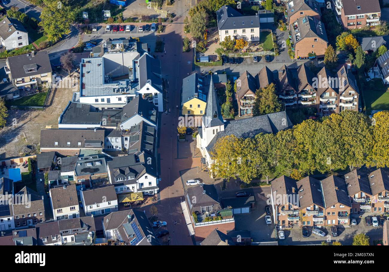 Aerial view, Evang. village church Neukirchen-Vluyn, Neukirchen, Neukirchen-Vluyn, Ruhr area, Lower Rhine, North Rhine-Westphalia, Germany, Worship si Stock Photo