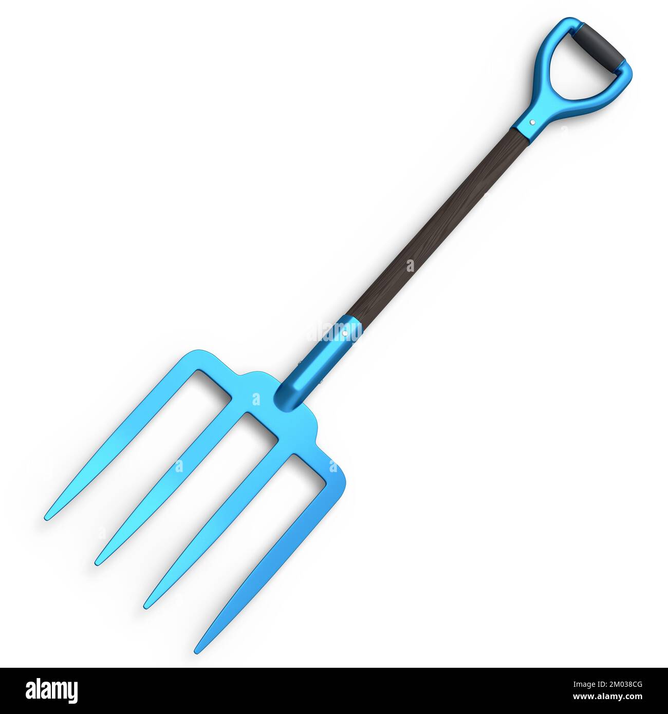 Garden pitchfork with wooden handle for harvesting hay isolated on