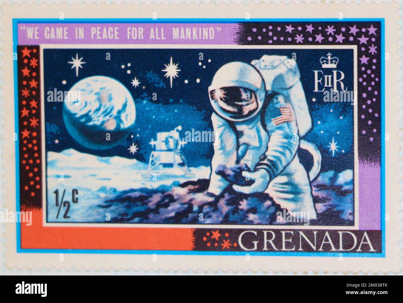 Photo of a postage stamp from Grenada Astronaut Collecting Moon Rocks ...