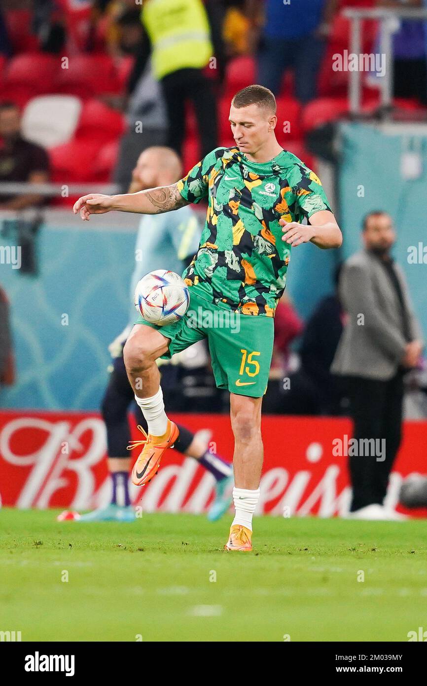 AL RAYYAN, QATAR - DECEMBER 3: Player of Australia Mitchell Duke warms up during the FIFA World Cup Qatar 2022 Round of 16 match between Argentina and Australia at Ahmad bin Ali Stadium on December 3, 2022 in Al Rayyan, Qatar. (Photo by Florencia Tan Jun/PxImages) Credit: Px Images/Alamy Live News Stock Photo