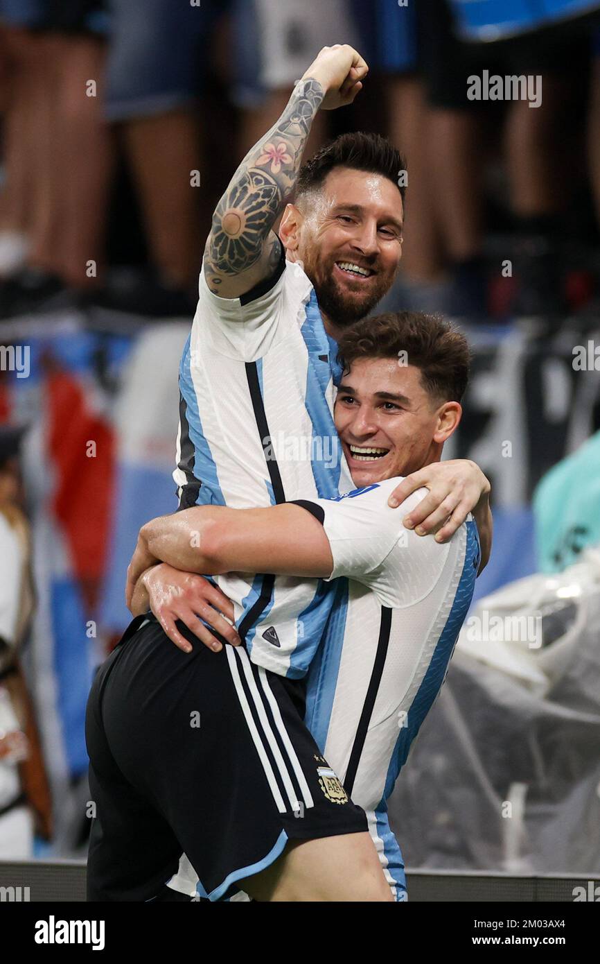 Doha, Qatar. 3rd Dec, 2022. JuliÃ¡n Ãlvarez Player of Argentina celebrates during the Qatar World Cup Round of 16 match against Australia at Ahmad Bin Ali Stadium (AAS) in Doha Qatar on December 03, 2022 (Credit Image: © William Volcov/ZUMA Press Wire) Credit: ZUMA Press, Inc./Alamy Live News Stock Photo