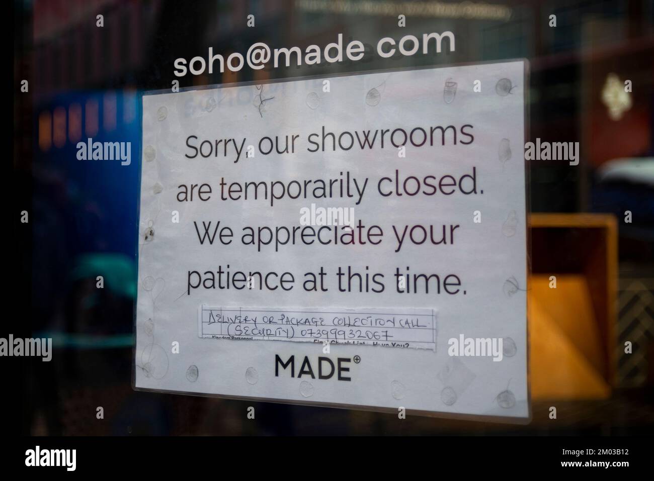 Made.com furniture store in Soho, London, UK. On 9 November 2022, Made.com went into administration Stock Photo