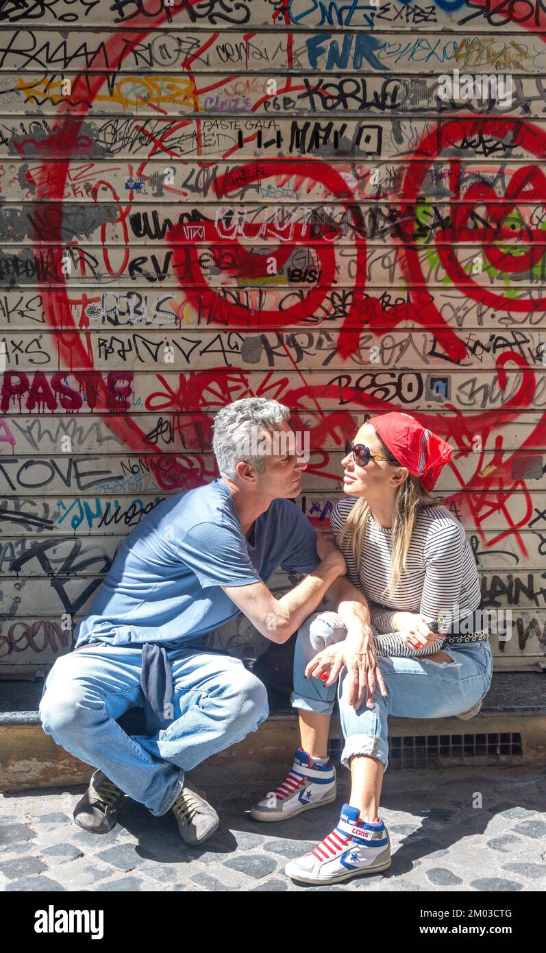 Loving couple in street, Largo dei Librari, Central Rome, Rome (Roma), Lazio Region, Italy Stock Photo