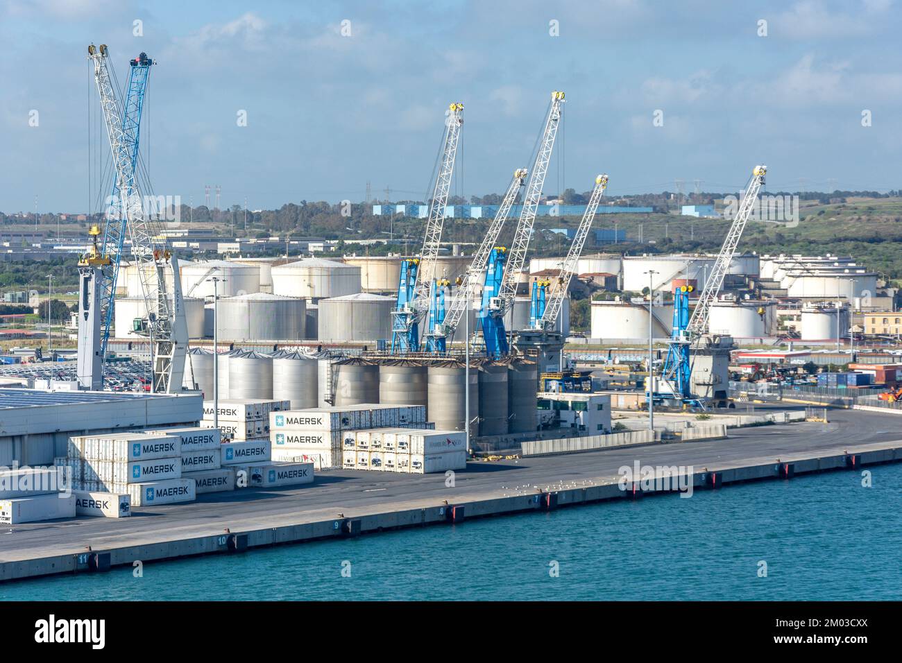 Fuel storage tanks at Port of Civitavecchia, Civitavecchia, Lazio Region, Italy Stock Photo