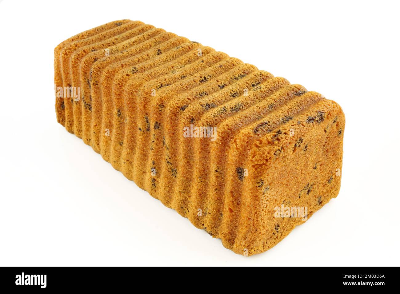 Whole stracciatella kuchen cake with chocolate splits isolated on white