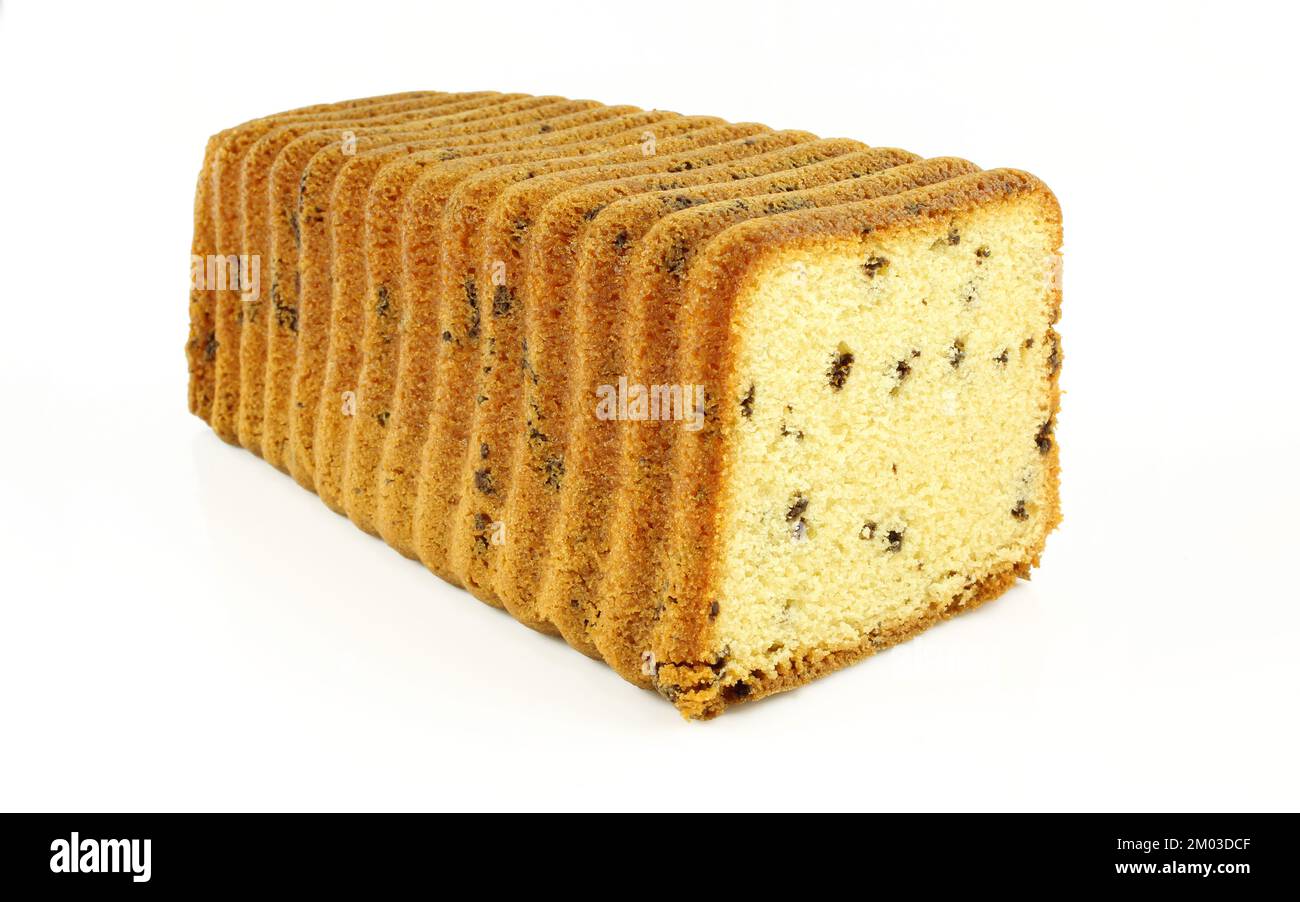 Whole stracciatella kuchen cake with chocolate splits isolated on white ...