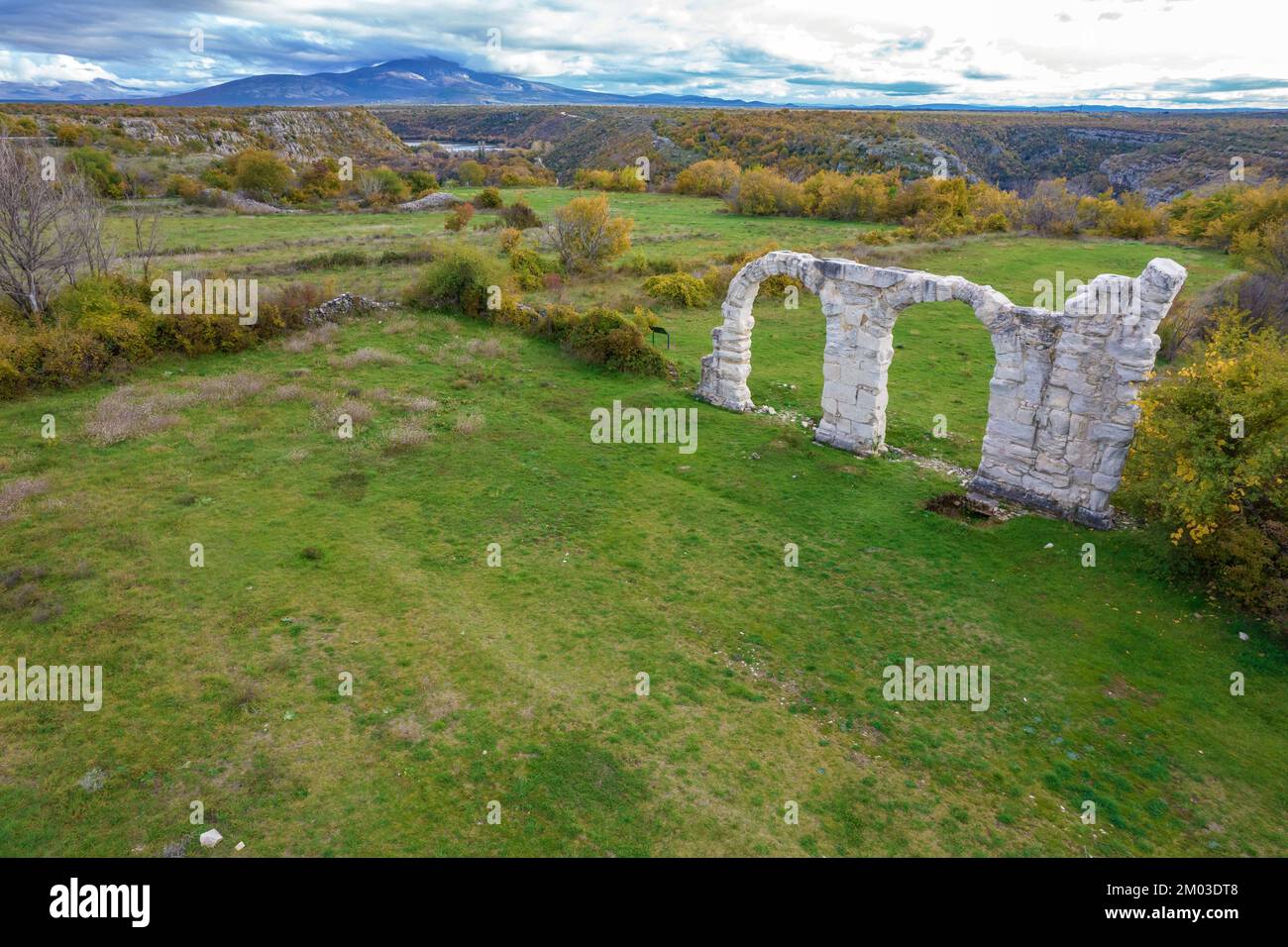 Aerial view on the arches of the Burnum principium in Krka National park in Croatia Stock Photo