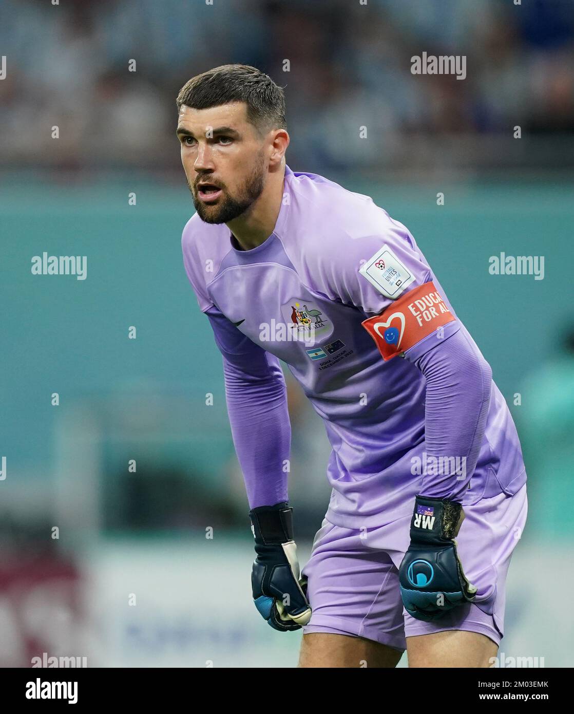 Australia goalkeeper Mathew Ryan during the FIFA World Cup round of 16 match at the Ahmad Bin Ali Stadium in Al Rayyan, Qatar. Picture date: Saturday December 3, 2022. Stock Photo