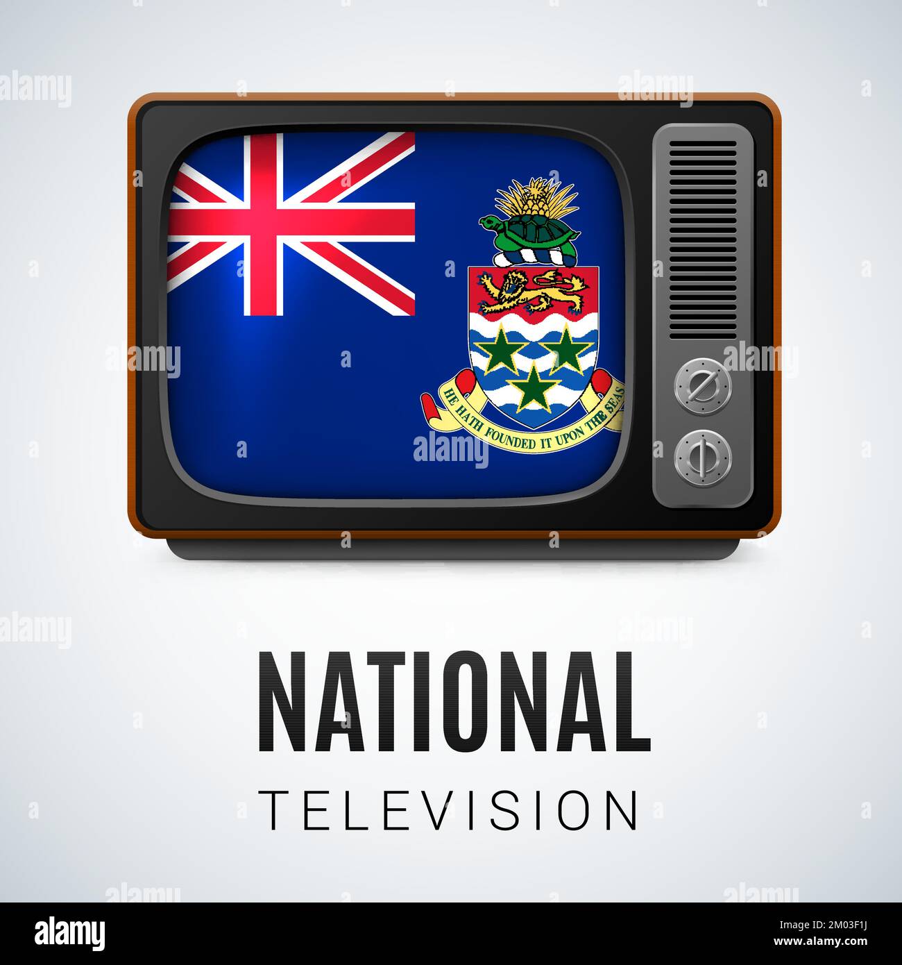 Vintage TV and Flag of Cayman Islands as Symbol National Television. Tele Receiver with flag design Stock Vector