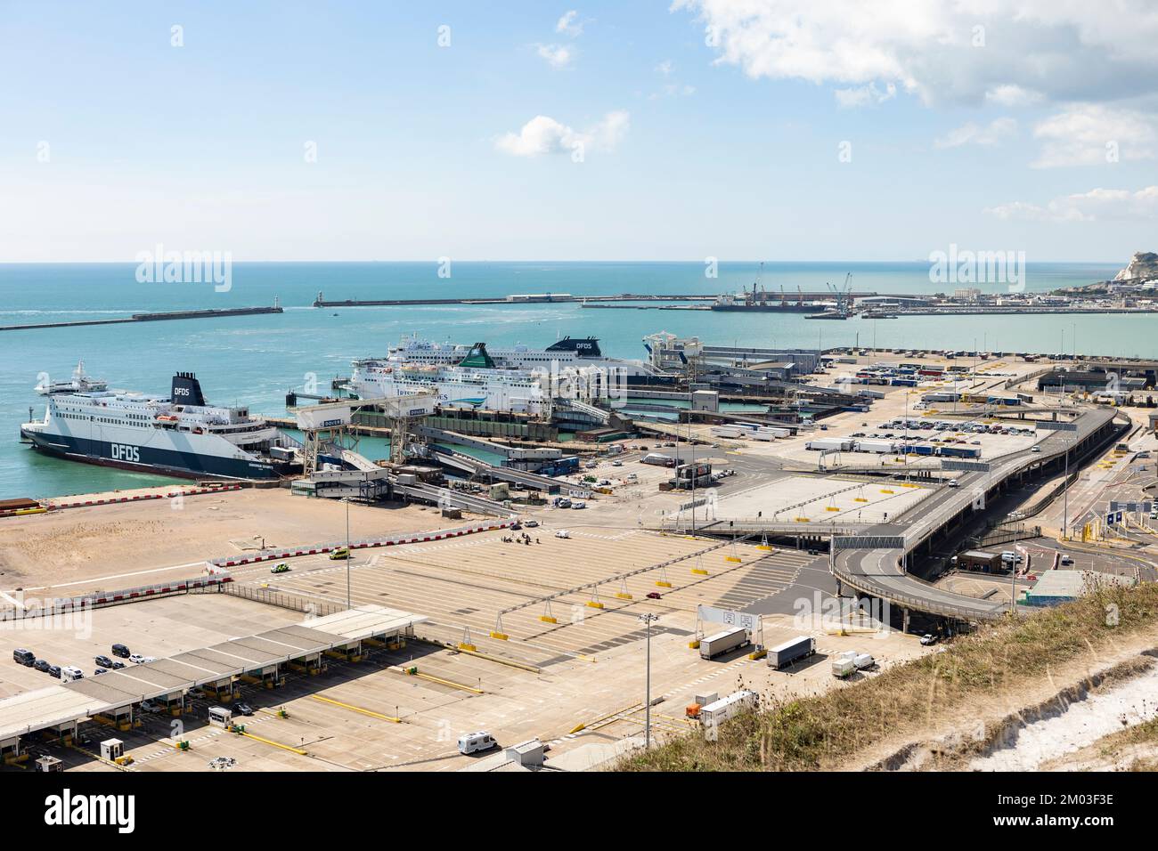 Dover, Kent, united kingdom, 25, august 2022 Aerial view of the Dover harbor with many ferries and cruise ships entering and exiting Dover Stock Photo