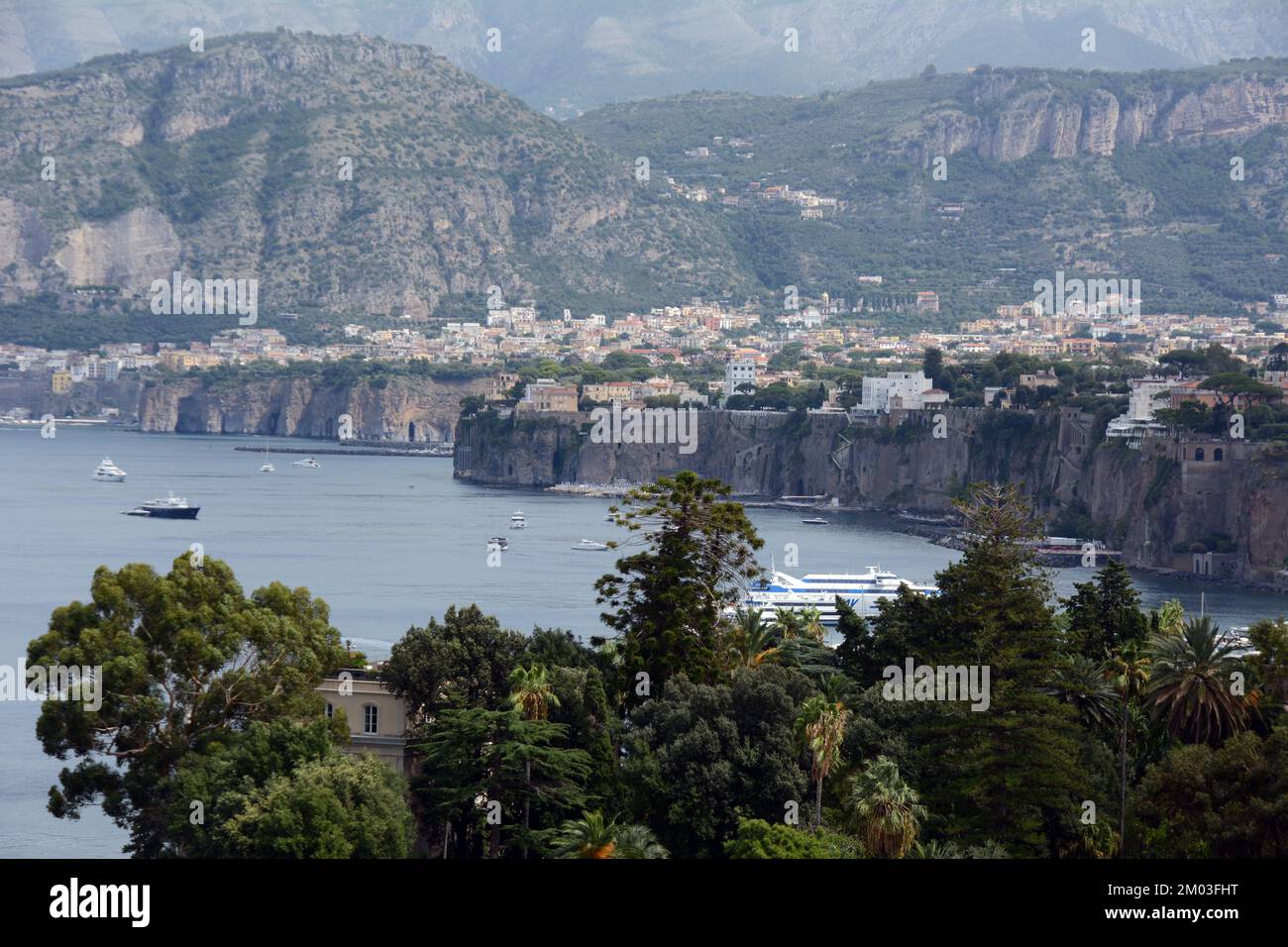 The Italian Mediterranean coastal city of Sorrento, part of the metropolitan city of Naples, near the Amalfi Coast, in Campania, southern Italy. Stock Photo