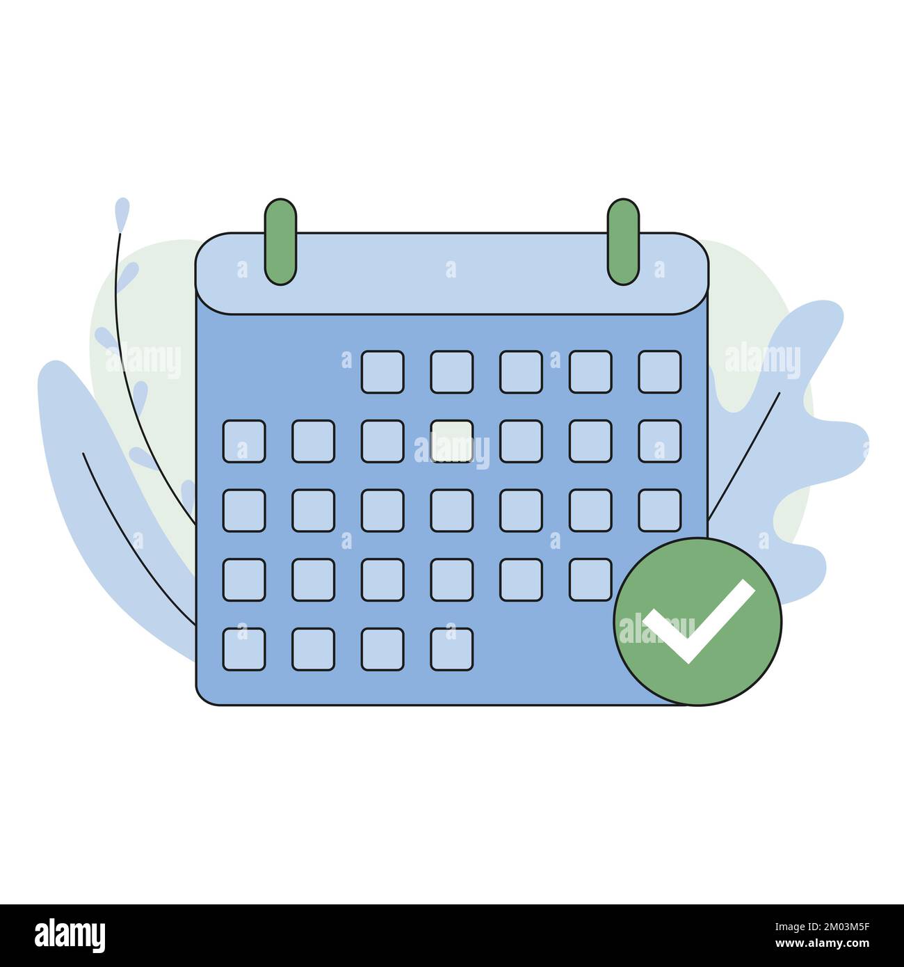 Calendar with check mark icon vector, flat cartoon event reminder with check mark as approved or schedule date symbol. Vector illustration  Stock Vector