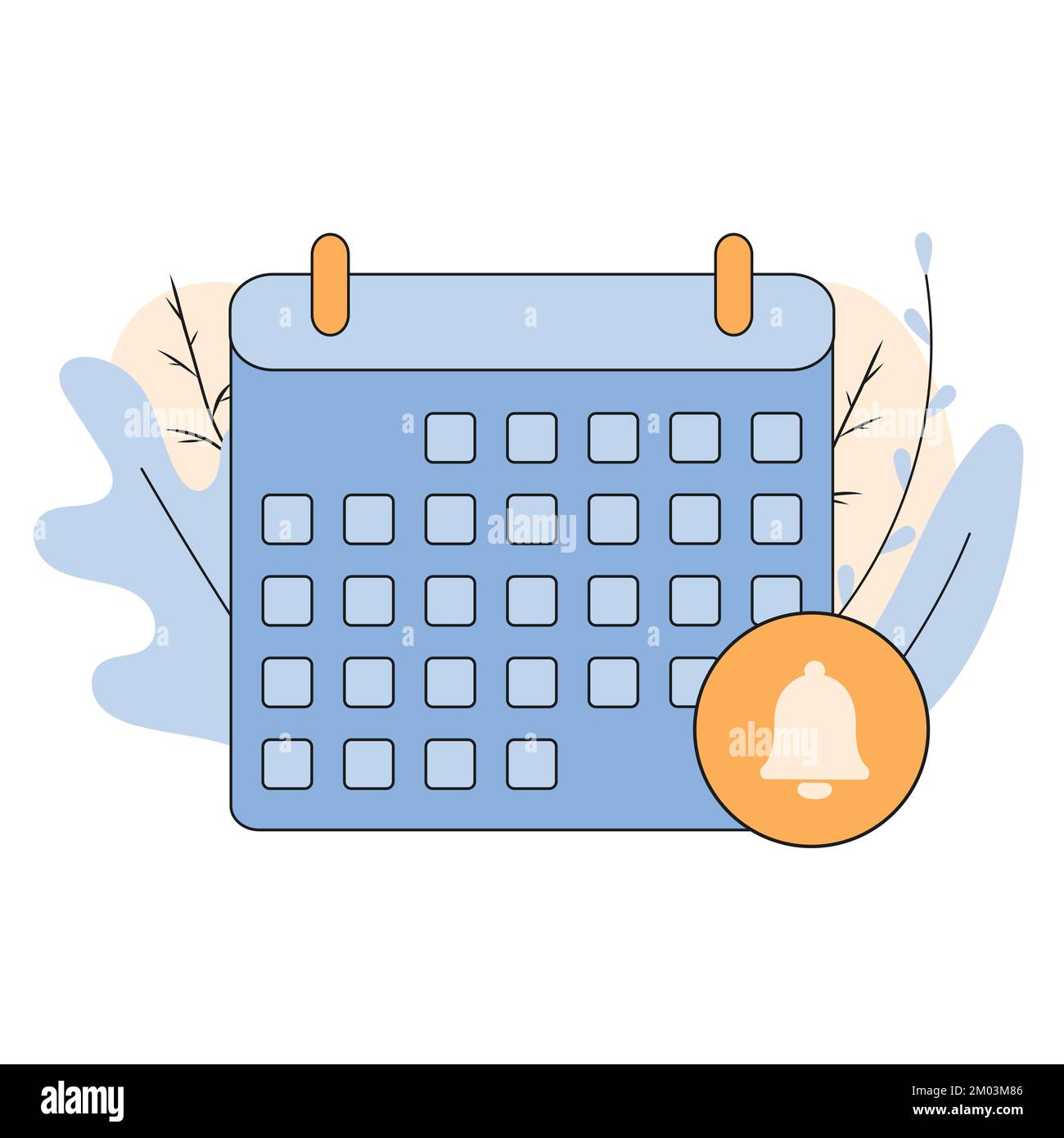 Calendar with bell flat cartoon icon vector. Notification calendar line icon. Bell alarm reminder sign. Vector illustration Stock Vector