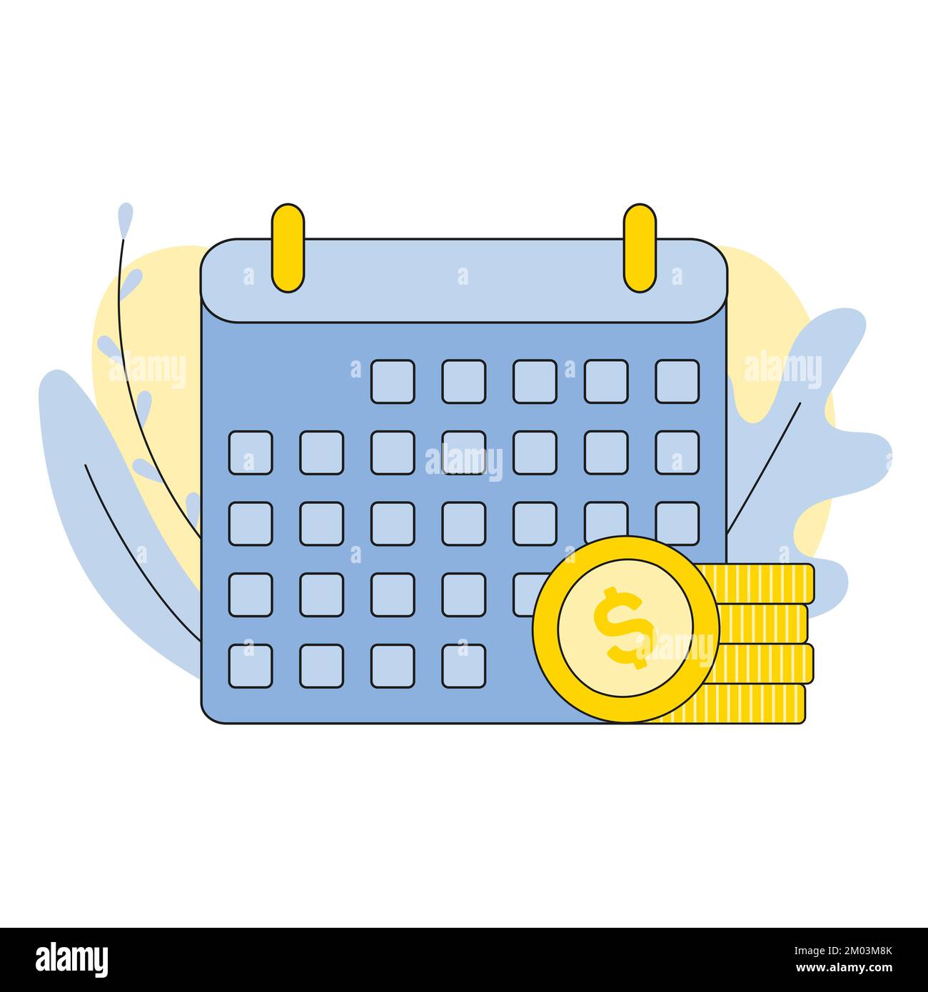 Calendar icon with coins vector illustration. Recurring pay and monthly payment day. Saving, investment in future or save money or open a bank deposit Stock Vector