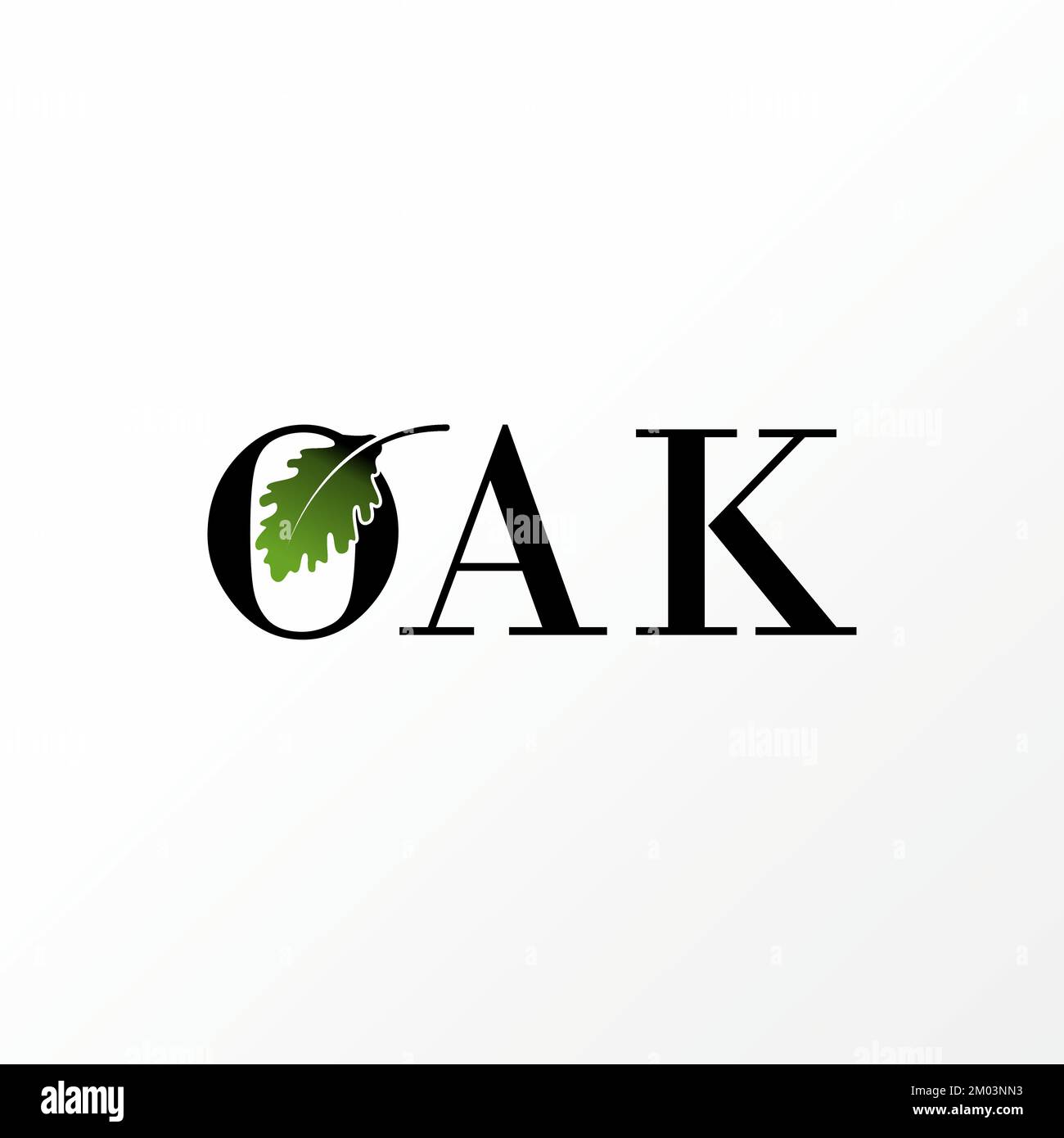 Logo design graphic concept creative premium free vector stock unique letter or word OAK serif font with leaf inside O nature or botany Stock Vector
